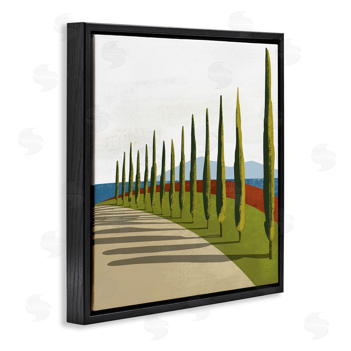 Arctic Frame Cypress Trees Tuscan Italian Fancy Garden Courtyard Road Black Floating Frame Canvas Wall Art Print