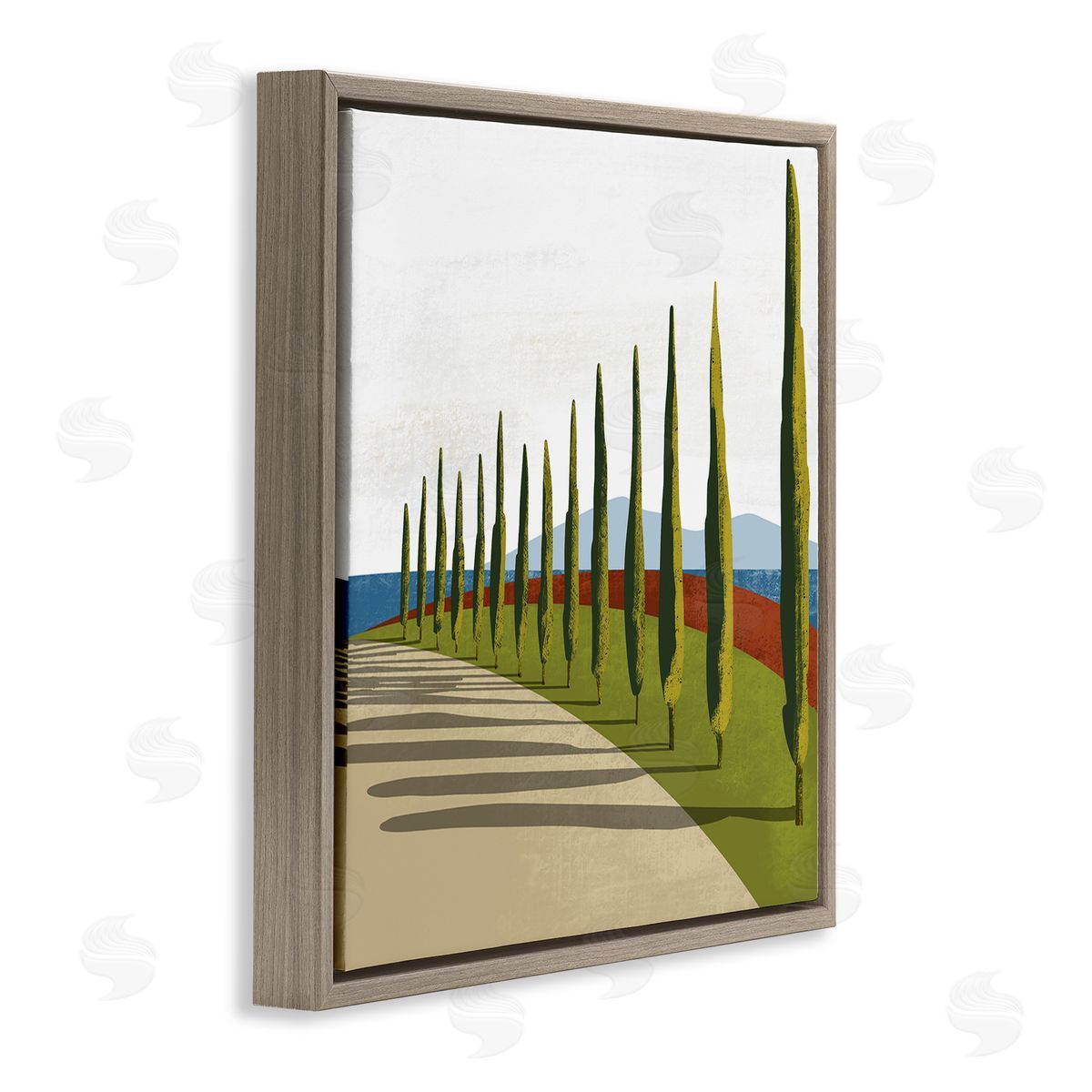Arctic Frame Cypress Trees Tuscan Italian Fancy Garden Courtyard Road Brown Floating Frame Canvas Wall Art Print