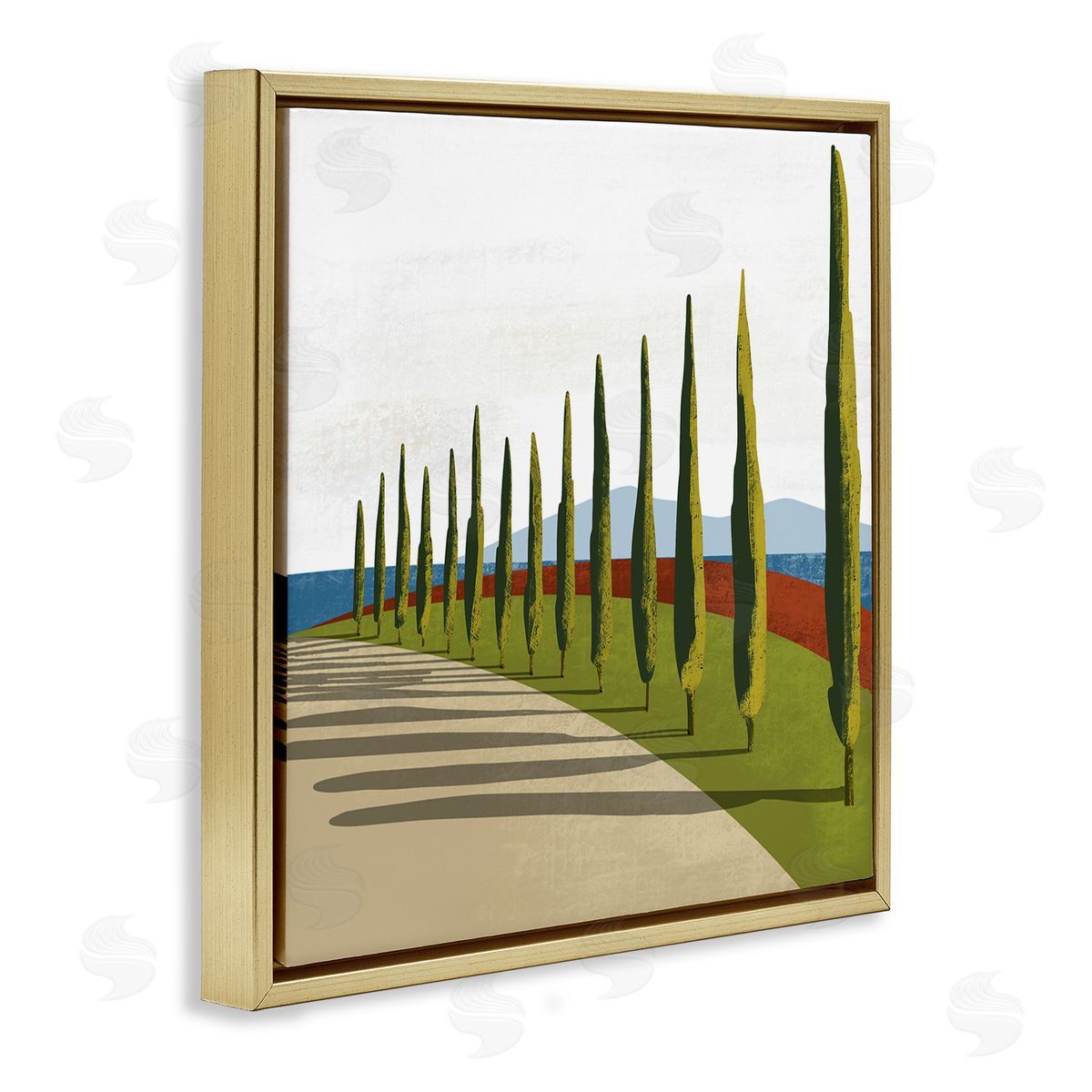 Arctic Frame Cypress Trees Tuscan Italian Fancy Garden Courtyard Road Gold Floating Frame Canvas Wall Art Print