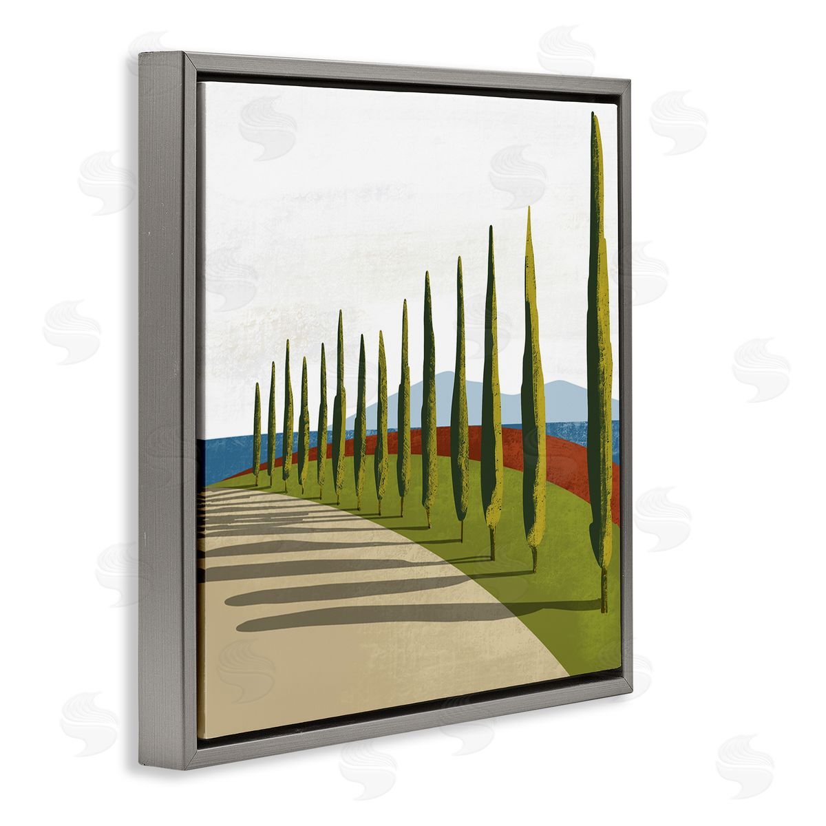 Arctic Frame Cypress Trees Tuscan Italian Fancy Garden Courtyard Road Gray Floating Frame Canvas Wall Art Print