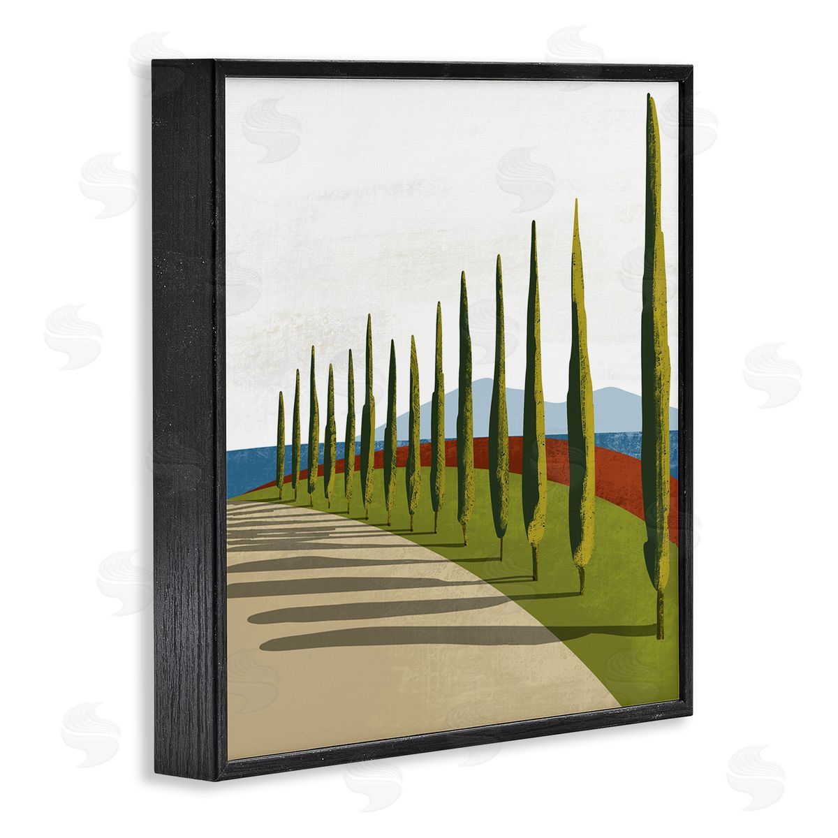 Arctic Frame Cypress Trees Tuscan Italian Fancy Garden Courtyard Road Black Framed Glicee Wall Art Print