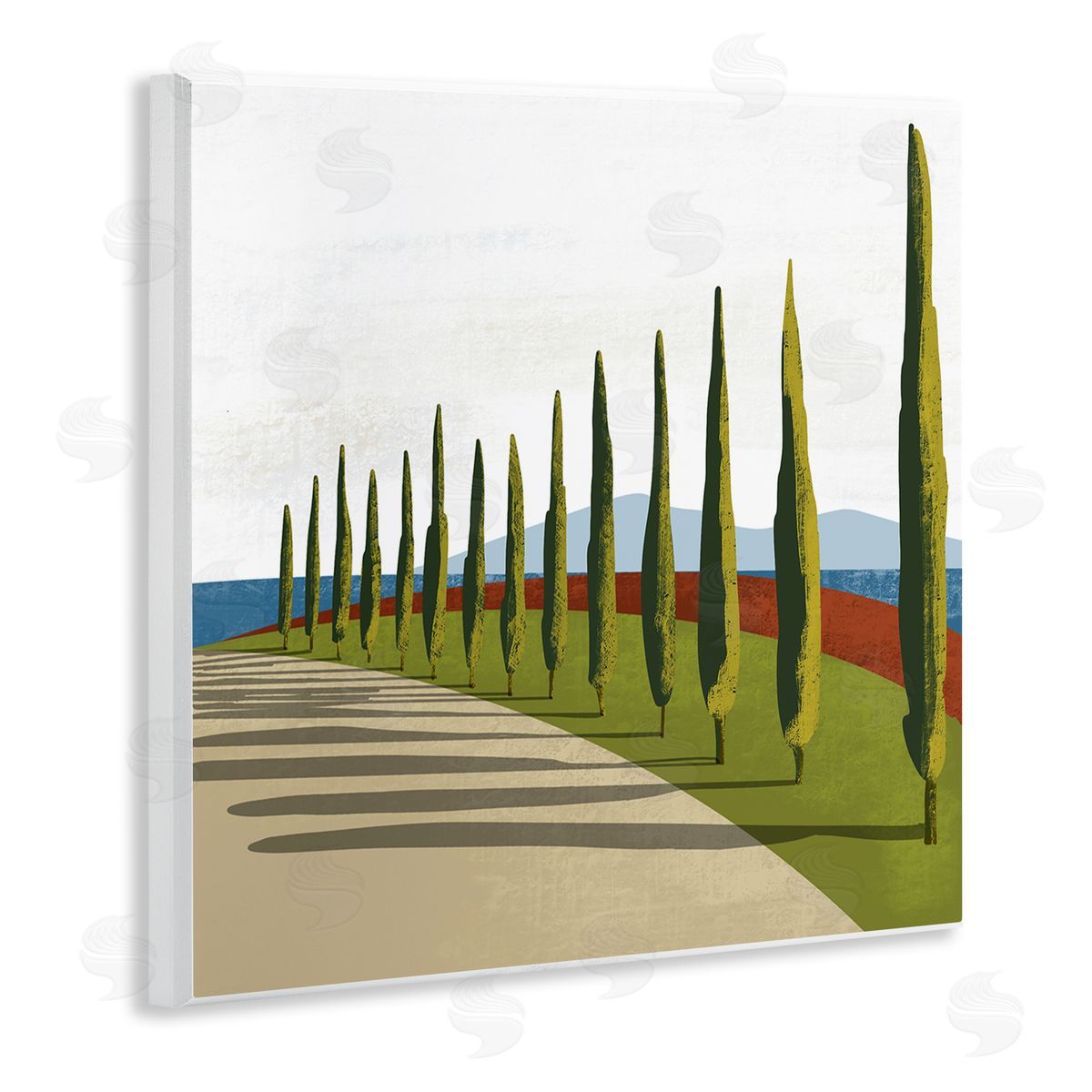 Arctic Frame Cypress Trees Tuscan Italian Fancy Garden Courtyard Road Wooden Wall Plaque Art Print