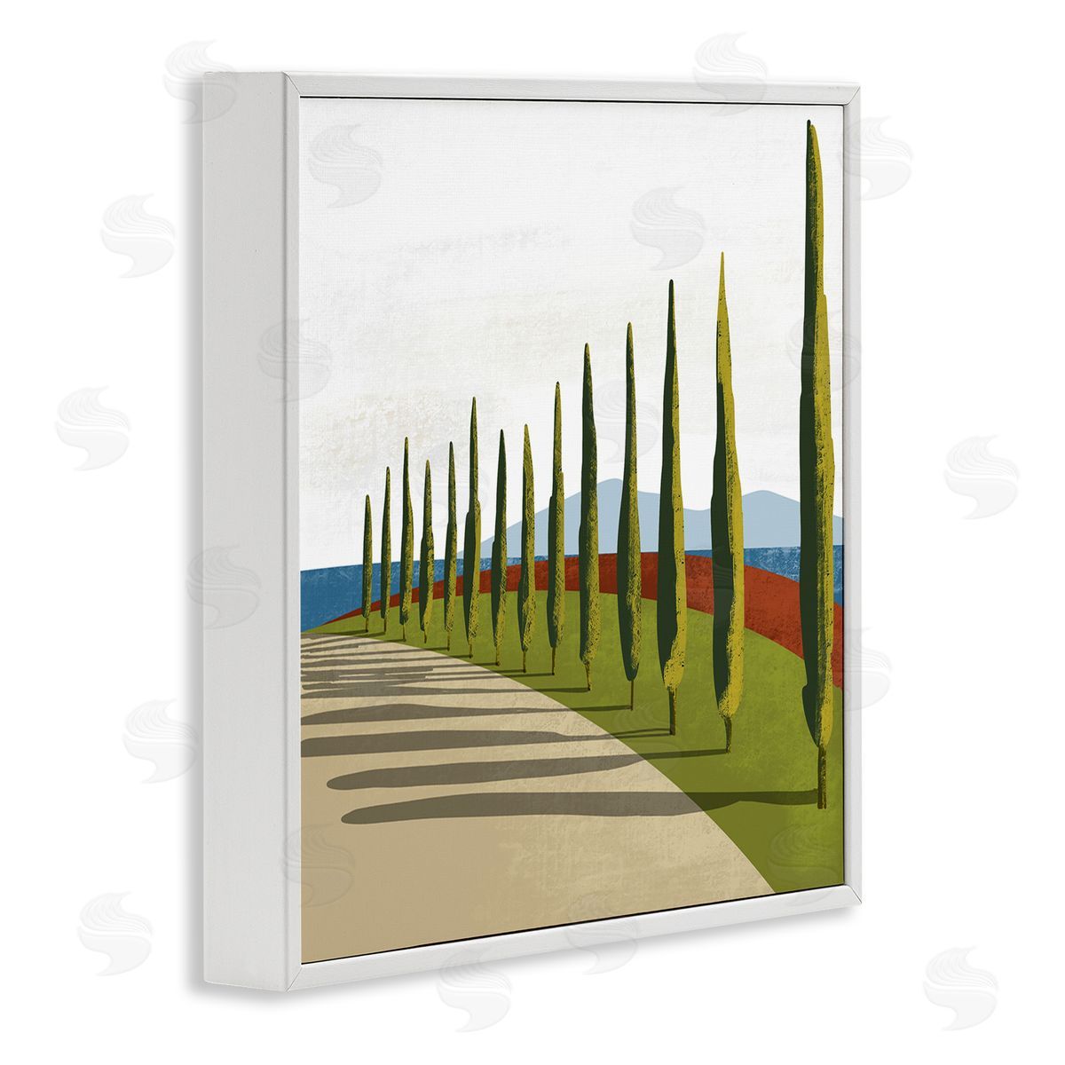 Arctic Frame Cypress Trees Tuscan Italian Fancy Garden Courtyard Road White Framed Glicee Wall Art Print