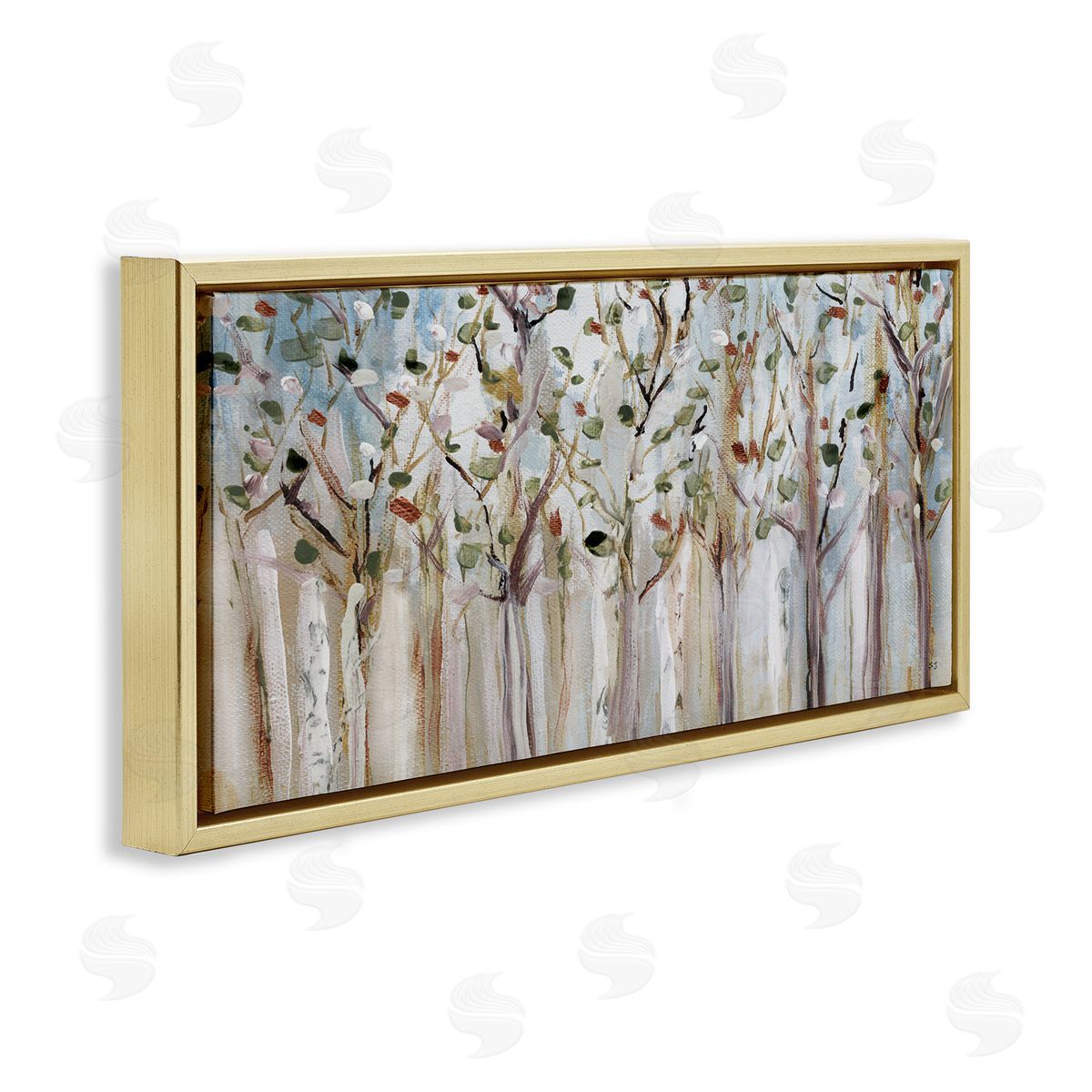 Bare Branch Trees Birch Forest Gold Floating Frame Canvas Wall Art, Home Decor by Susan Jill