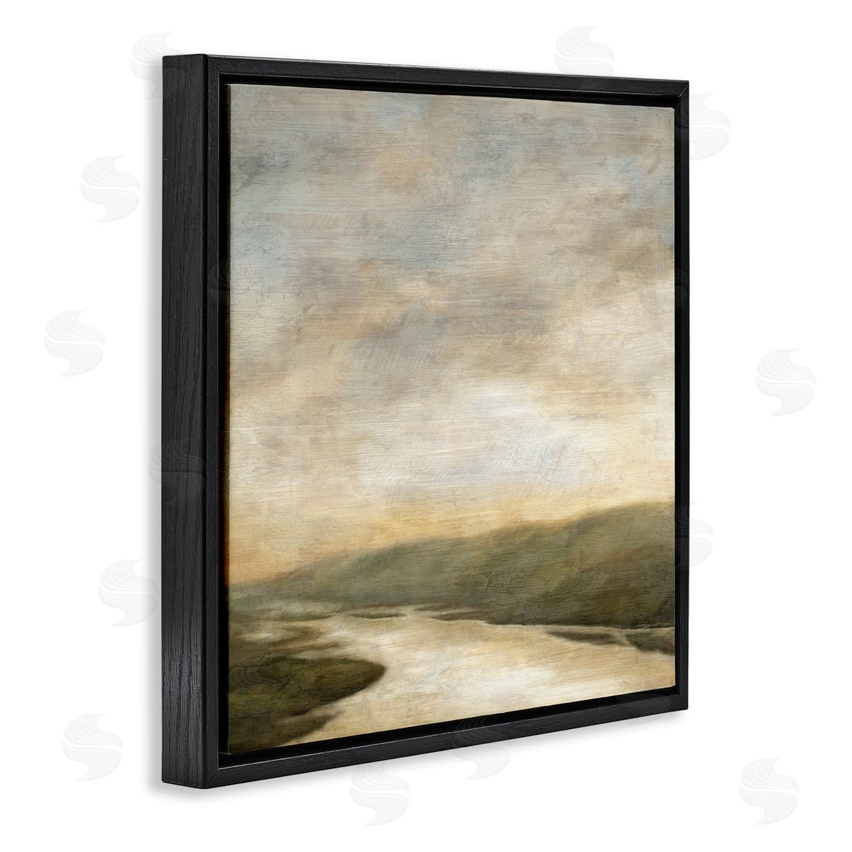 Suzanne Nicoll Serene Rural Shallow River Rainy Atmosphere Impressionist Painting Black Floating Frame Canvas Wall Art Print