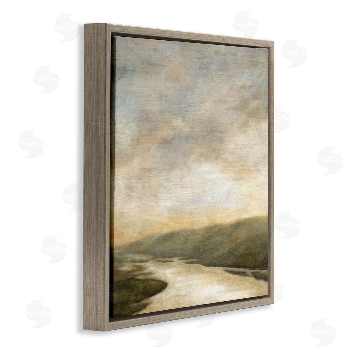 Suzanne Nicoll Serene Rural Shallow River Rainy Atmosphere Impressionist Painting Brown Floating Frame Canvas Wall Art Print