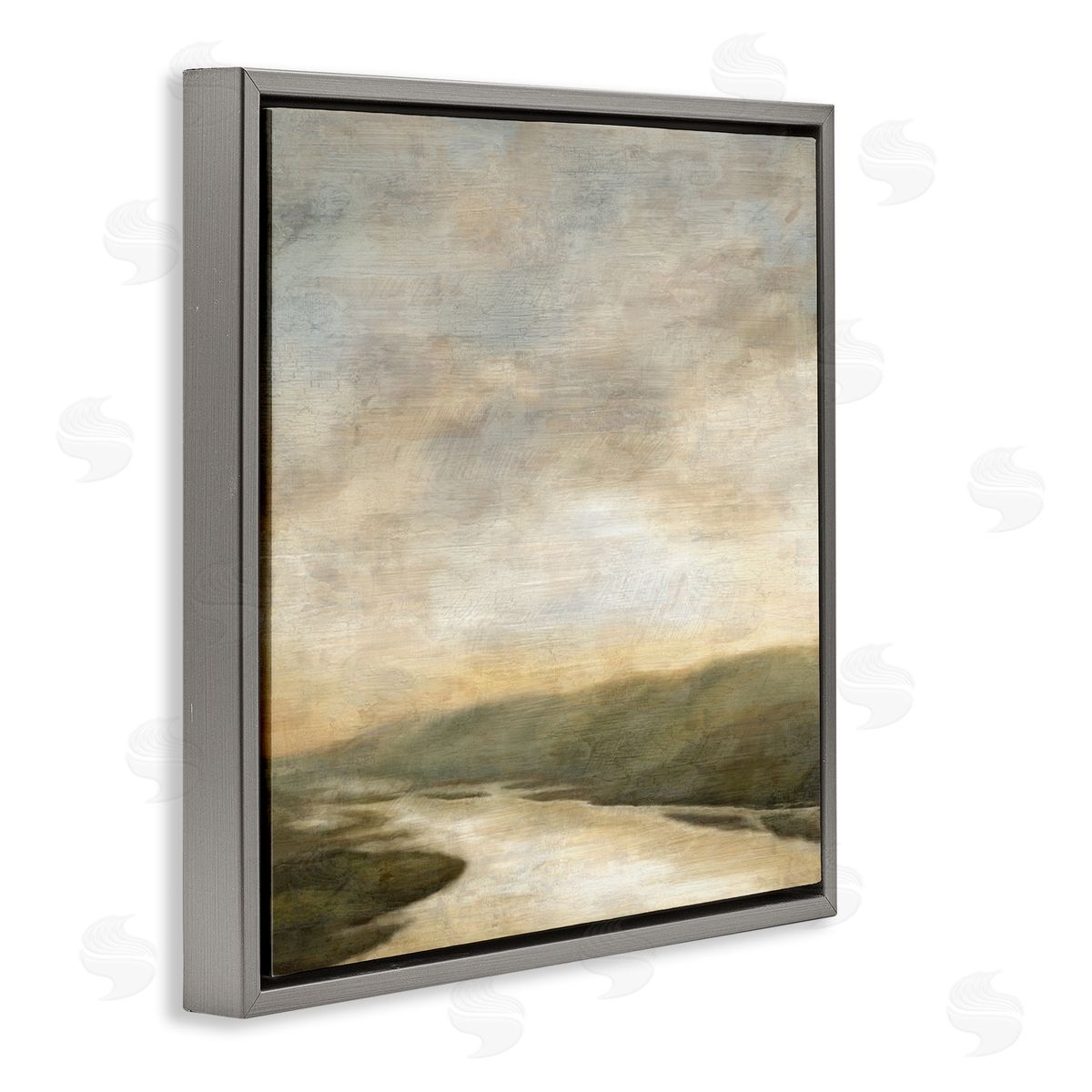 Suzanne Nicoll Serene Rural Shallow River Rainy Atmosphere Impressionist Painting Gray Floating Frame Canvas Wall Art Print