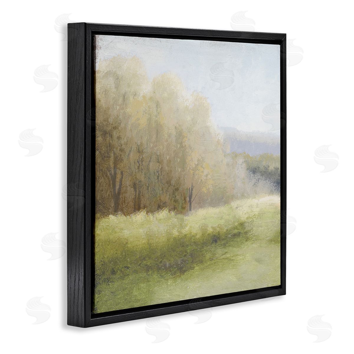 Michael Marcon Misty Trees Peaceful Countryside Soft Brush Impressionist Painting Black Floating Frame Canvas Wall Art Print