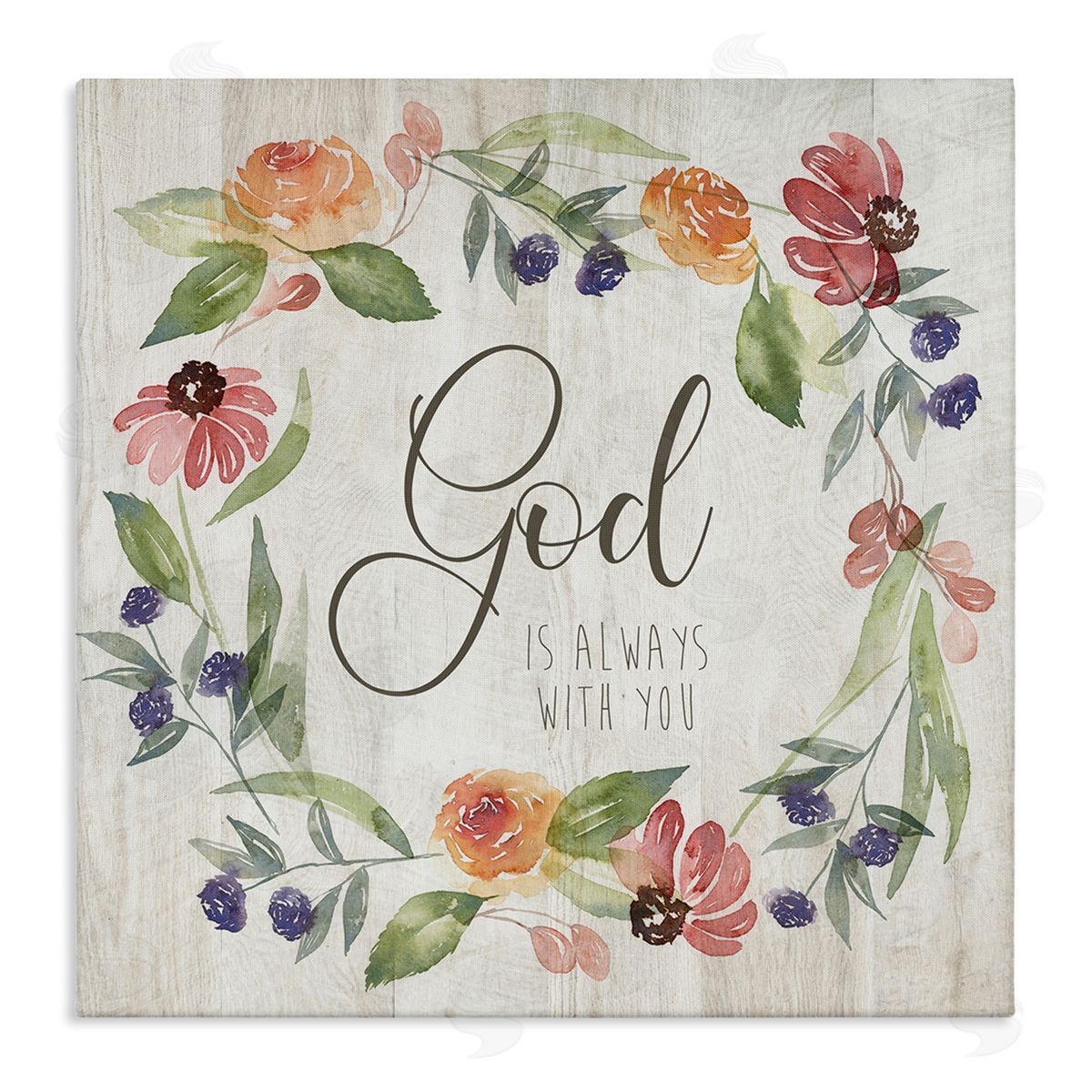 Kristen Brockmon God Always with You Sentiment Wild Flower Wreath Stretched Canvas Wall Art Print