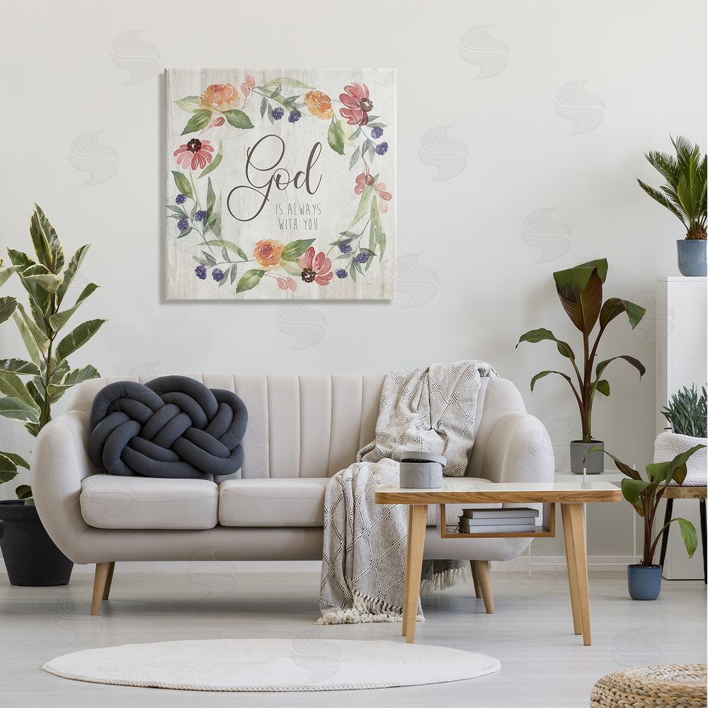 Kristen Brockmon God Always with You Sentiment Wild Flower Wreath Canvas Wall Art in Room