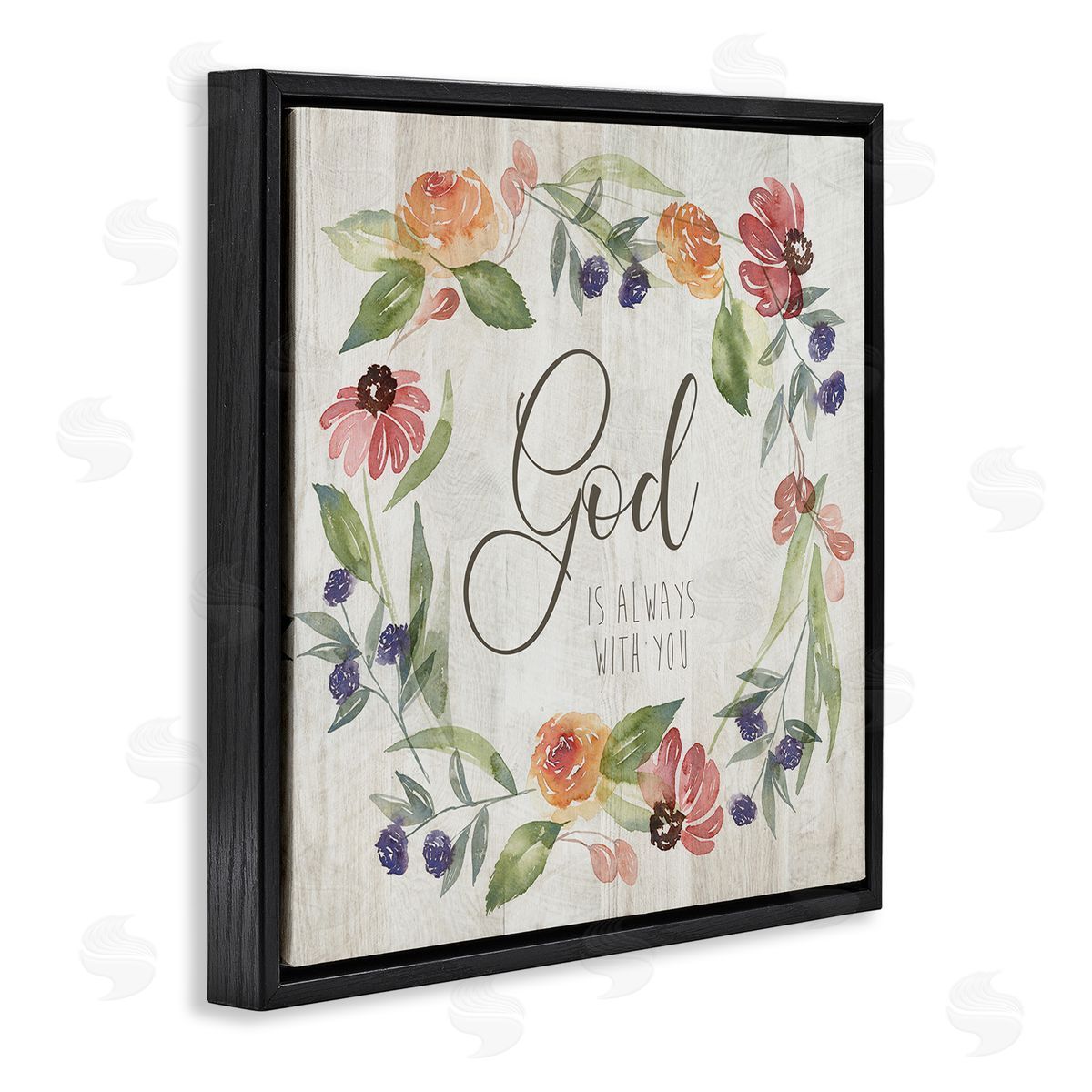 Kristen Brockmon God Always with You Sentiment Wild Flower Wreath Black Floating Frame Canvas Wall Art Print