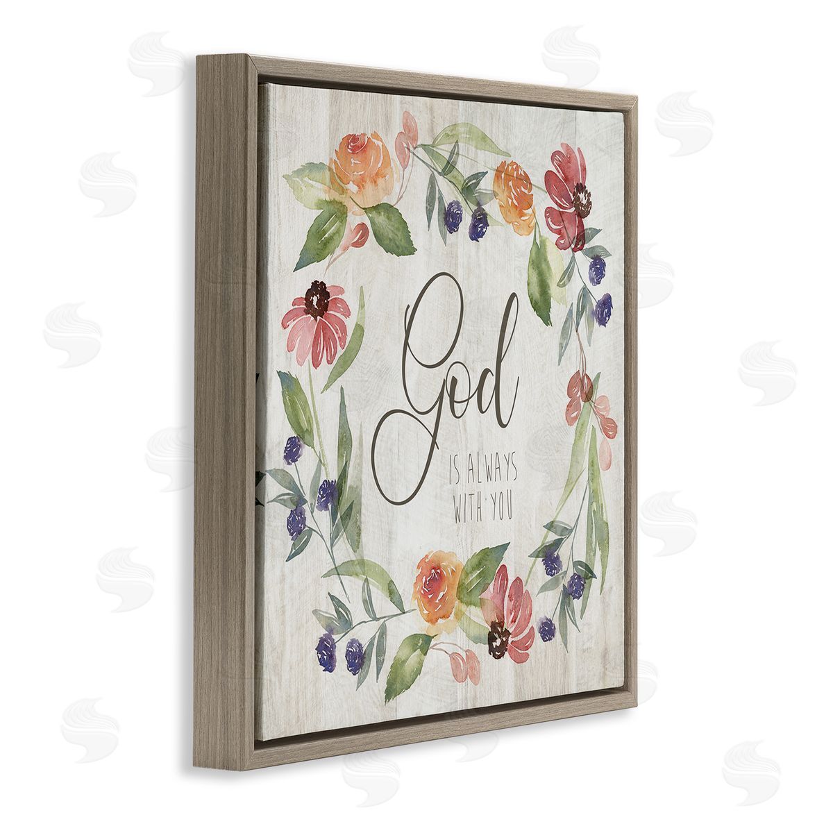 Kristen Brockmon God Always with You Sentiment Wild Flower Wreath Brown Floating Frame Canvas Wall Art Print