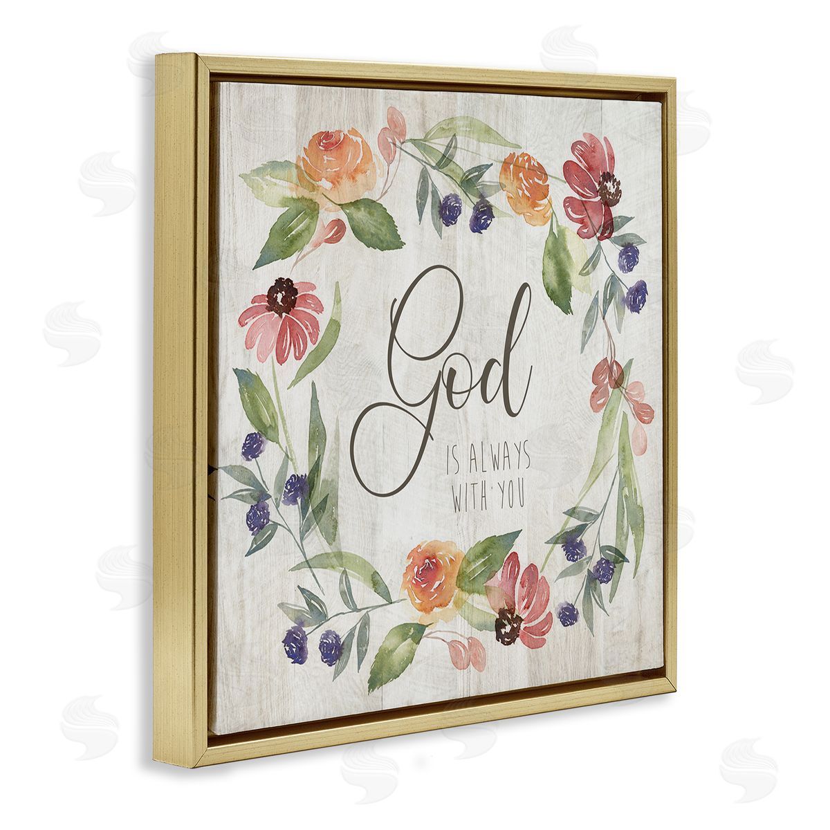 Kristen Brockmon God Always with You Sentiment Wild Flower Wreath Gold Floating Frame Canvas Wall Art Print