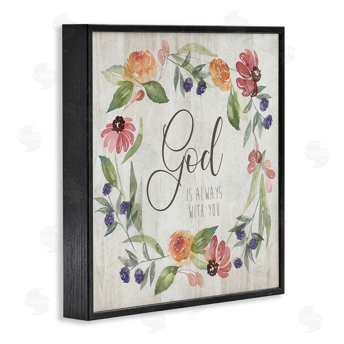 Kristen Brockmon God Always with You Sentiment Wild Flower Wreath Black Framed Glicee Wall Art Print