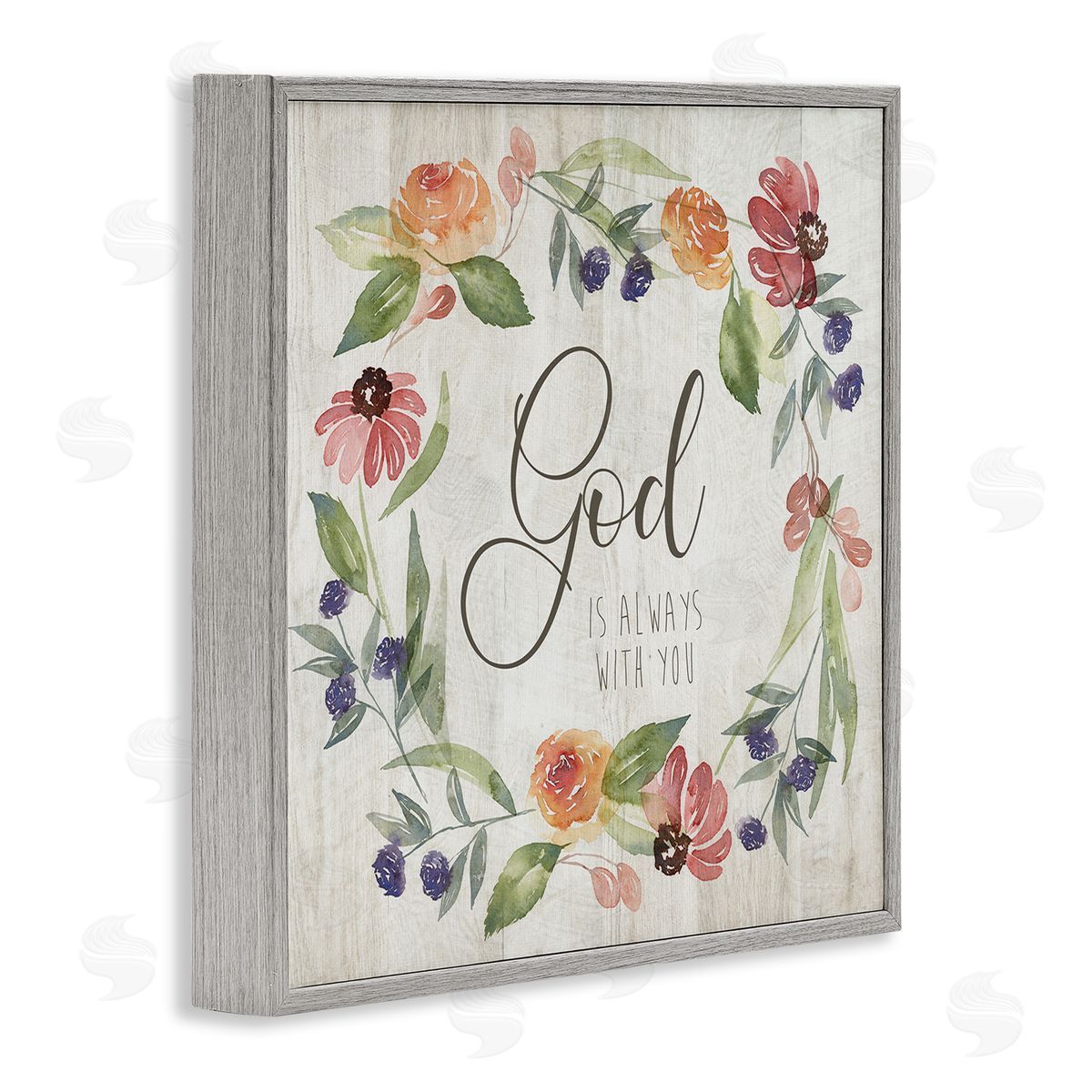 Kristen Brockmon God Always with You Sentiment Wild Flower Wreath Gray Framed Glicee Wall Art Print