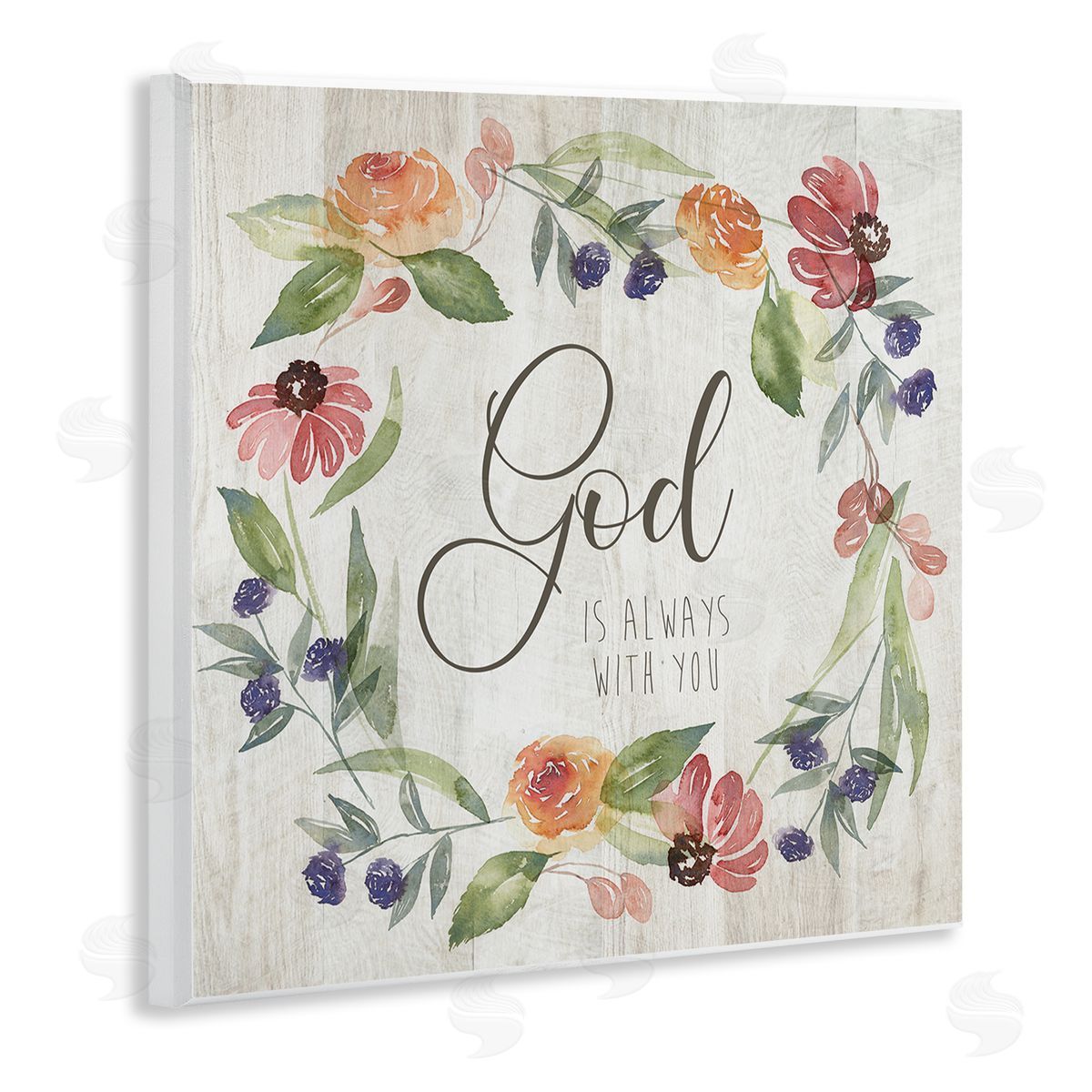 Kristen Brockmon God Always with You Sentiment Wild Flower Wreath Wooden Wall Plaque Art Print
