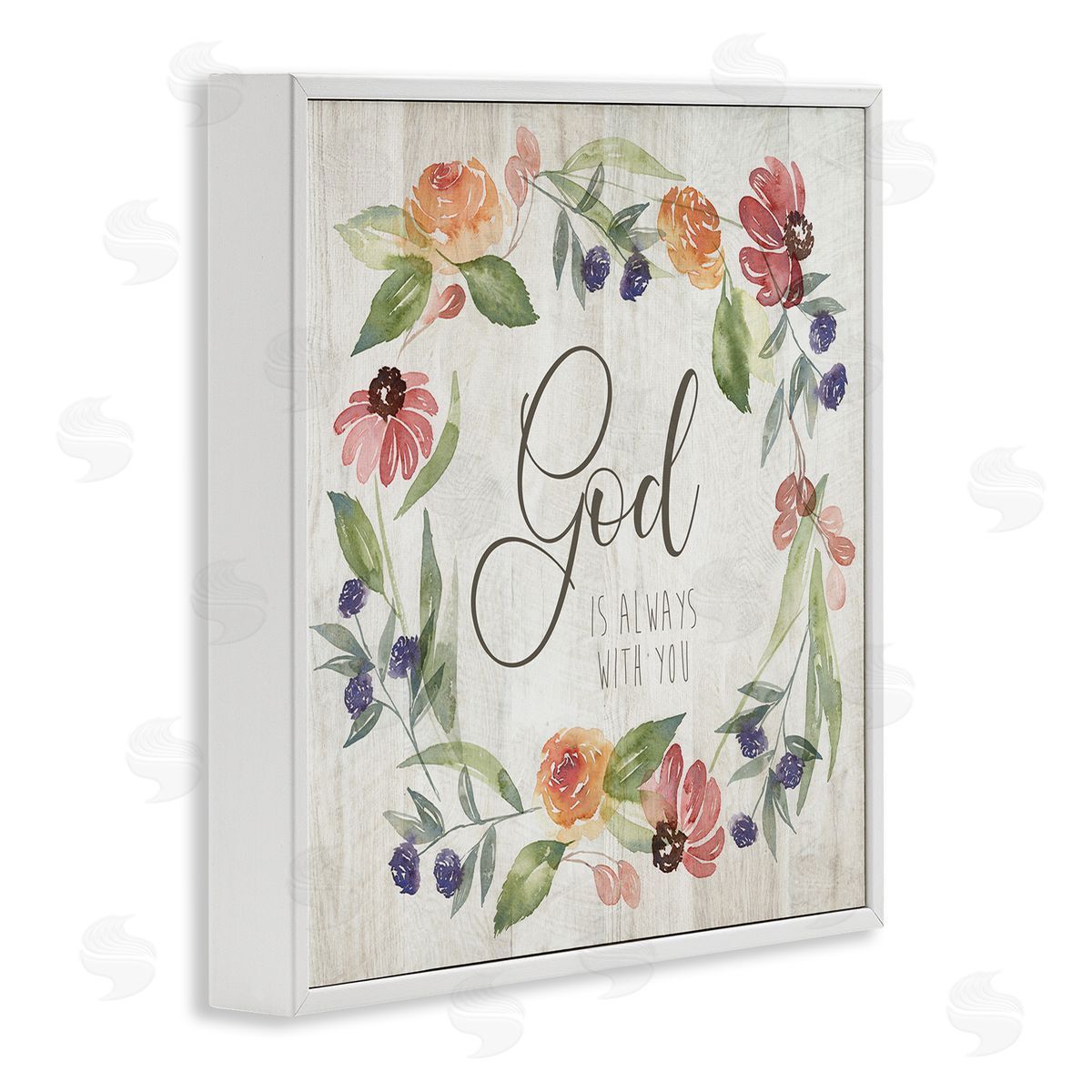 Kristen Brockmon God Always with You Sentiment Wild Flower Wreath White Framed Glicee Wall Art Print