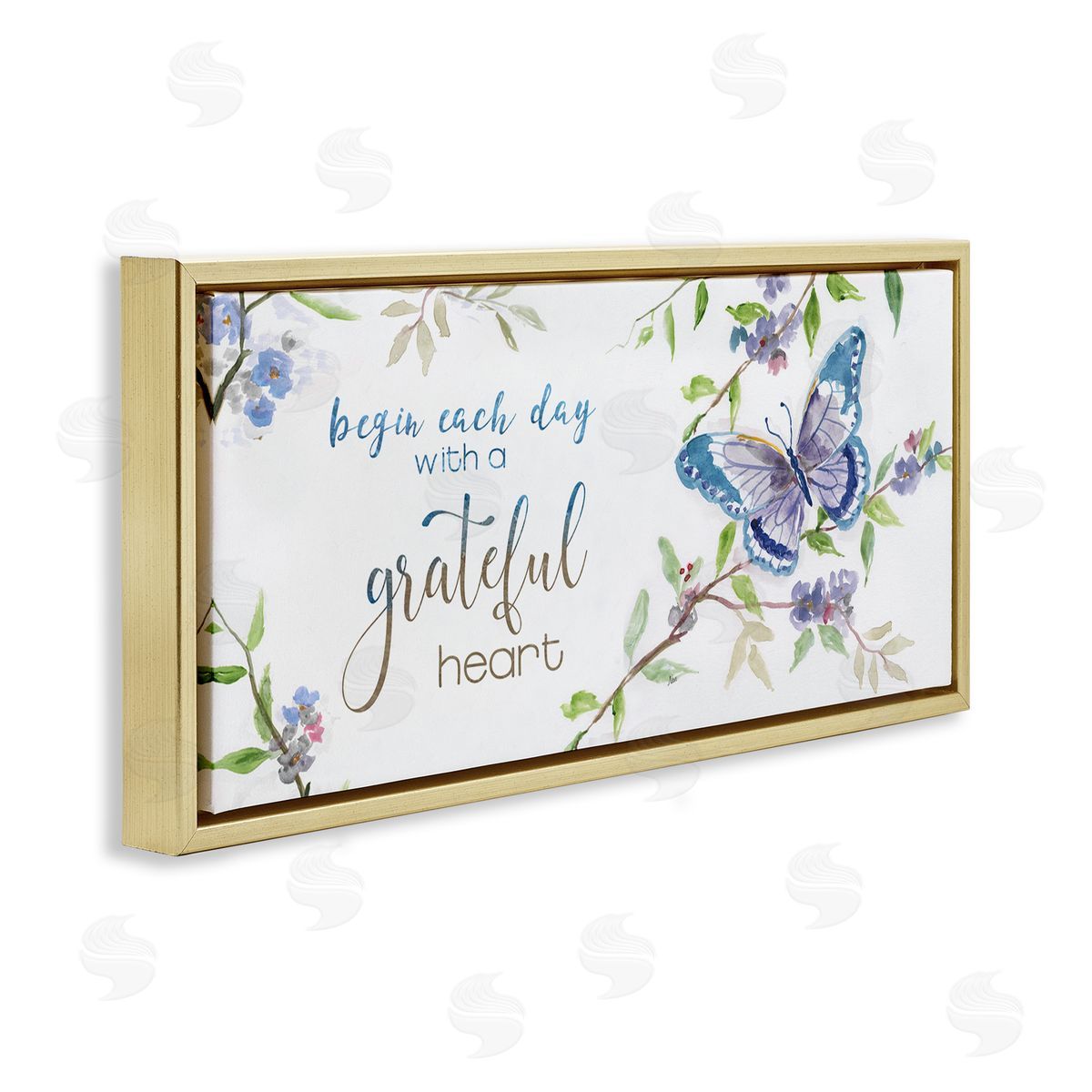 Begin Day with Grateful Heart Gold Floating Frame Canvas Wall Art, Home Decor by Nan