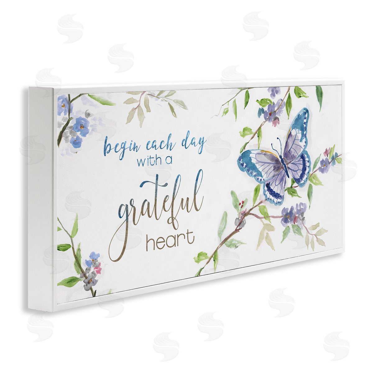 Begin Day with Grateful Heart White Frame Print Wall Art, Home Decor by Nan