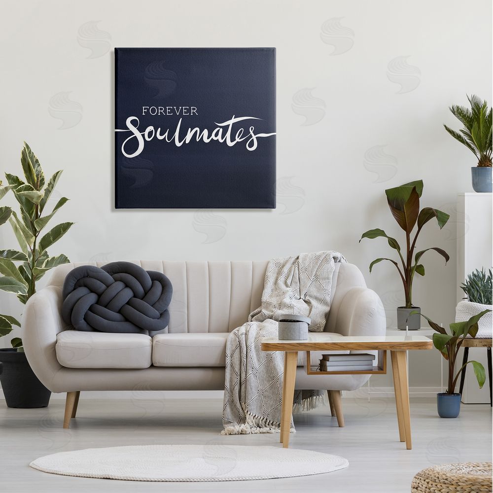 Jo Taylor Forever Soulmates Love Phrase Blue Gradient Background Canvas Wall Art in Room