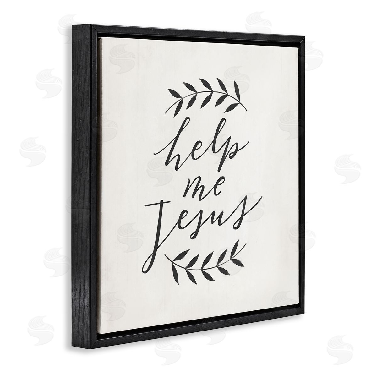 Loni Harris Help Me Jesus Simple Foliage Minimal Farmhouse Black Floating Frame Canvas Wall Art Print