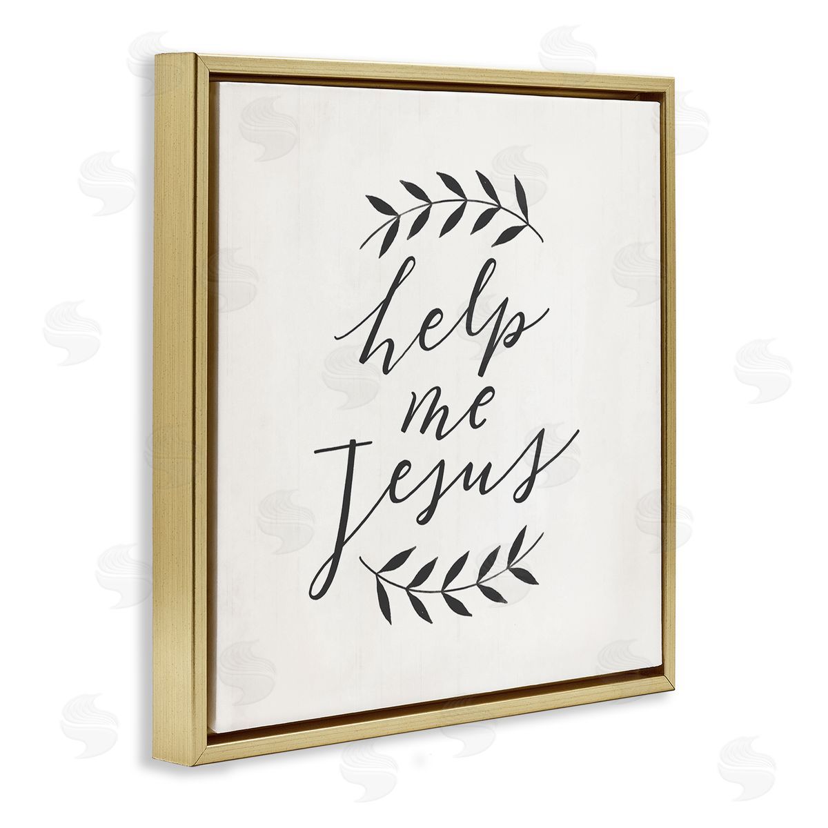 Loni Harris Help Me Jesus Simple Foliage Minimal Farmhouse Gold Floating Frame Canvas Wall Art Print