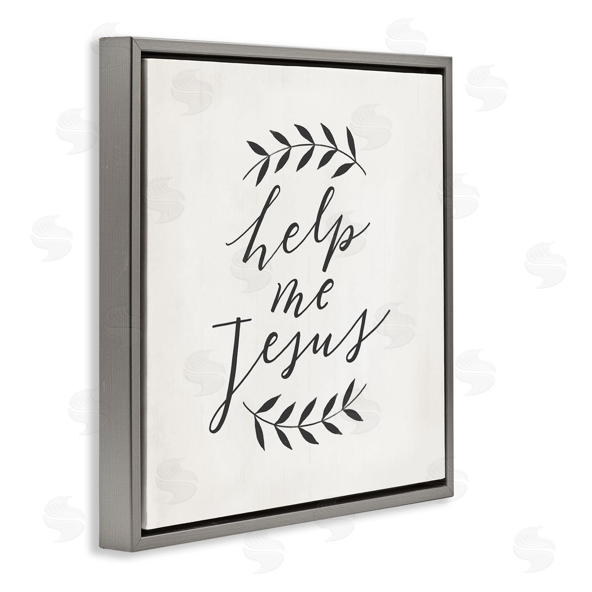 Loni Harris Help Me Jesus Simple Foliage Minimal Farmhouse Gray Floating Frame Canvas Wall Art Print