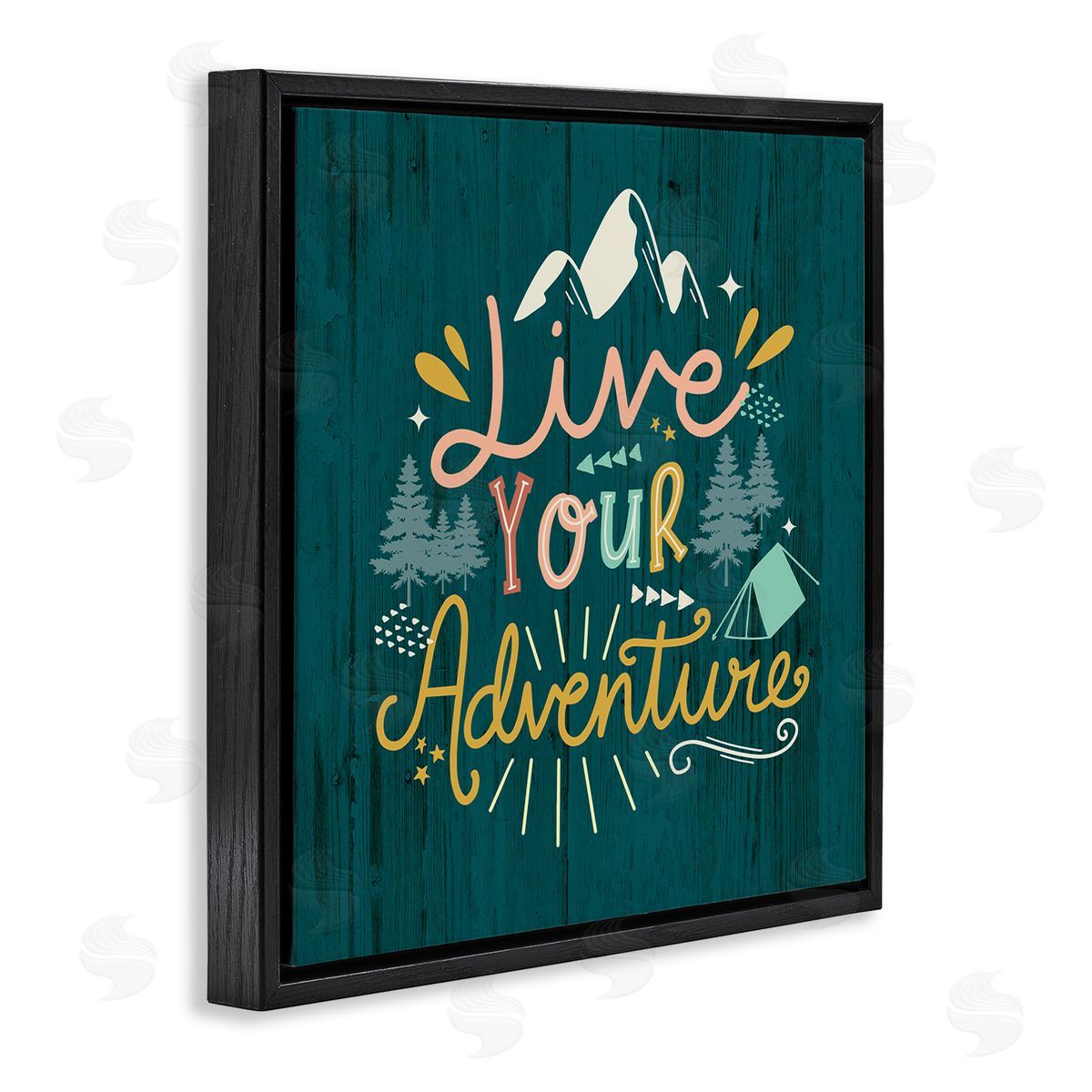 Louise Allen Designs Live Your Adventure Ornamented Outdoor Nature Rustic Background Black Floating Frame Canvas Wall Art Print