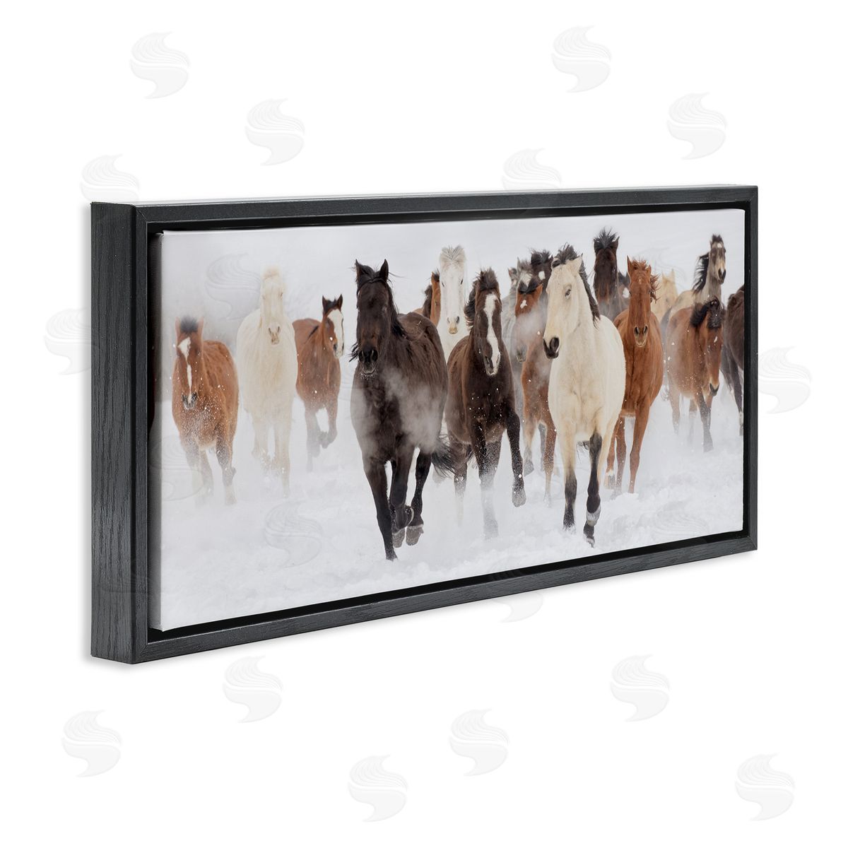 Wild Horses Herd Foggy Winter Black Floating Frame Canvas Wall Art, Home Decor by Danita Delimont