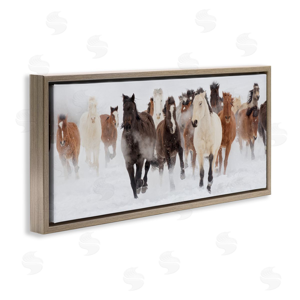 Wild Horses Herd Foggy Winter Brown Floating Frame Canvas Wall Art, Home Decor by Danita Delimont
