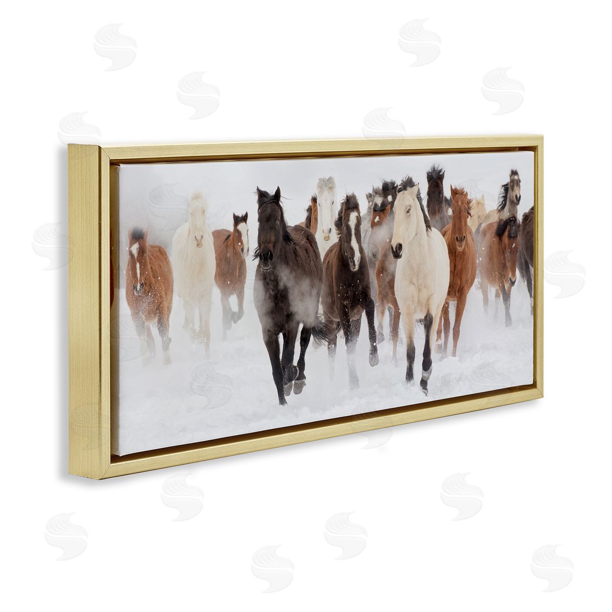 Wild Horses Herd Foggy Winter Gold Floating Frame Canvas Wall Art, Home Decor by Danita Delimont