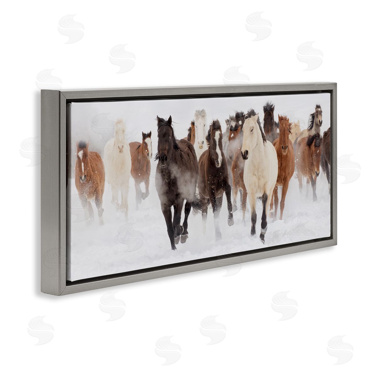 Wild Horses Herd Foggy Winter Grey Floating Frame Canvas Wall Art, Home Decor by Danita Delimont