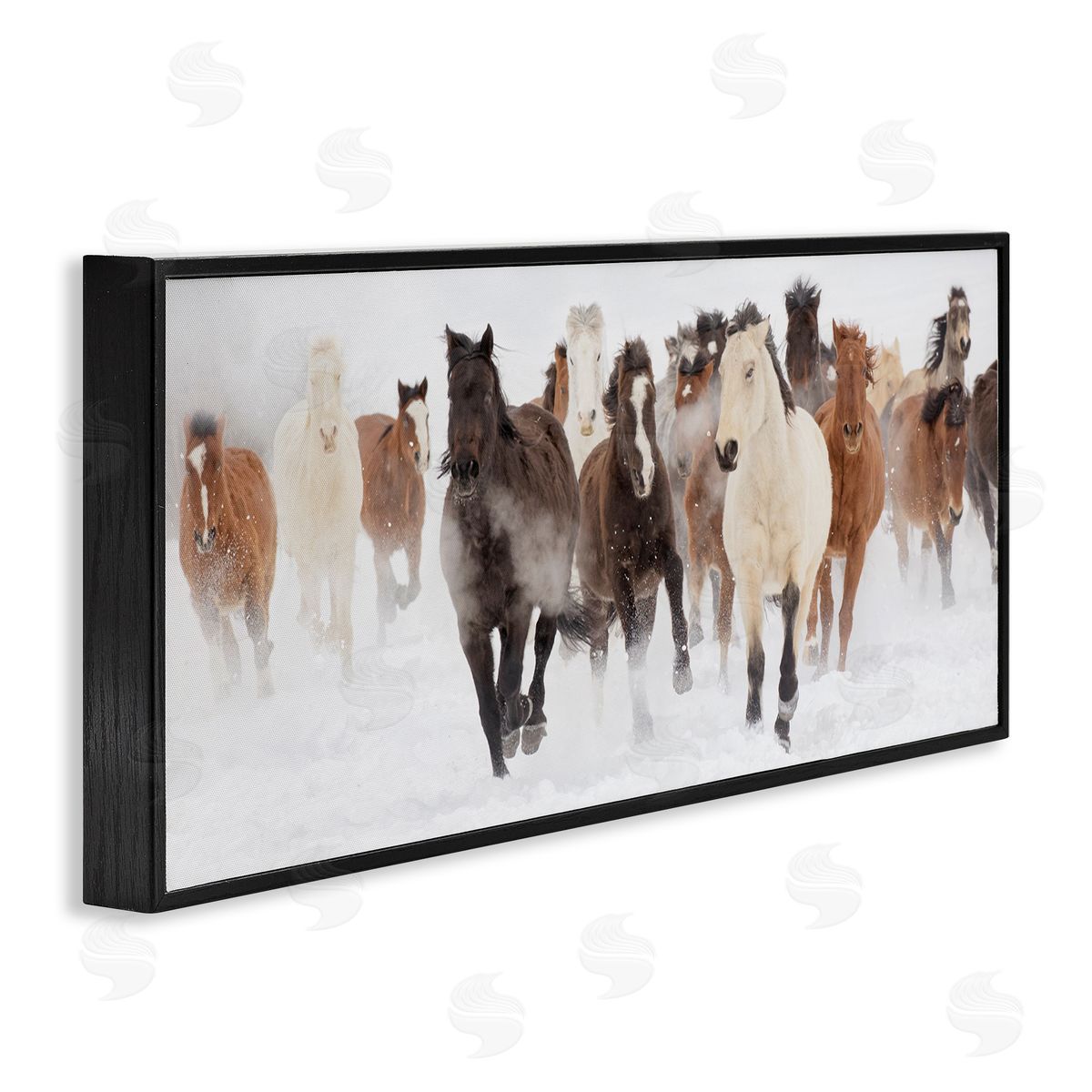 Wild Horses Herd Foggy Winter Black Frame Print Wall Art, Home Decor by Danita Delimont