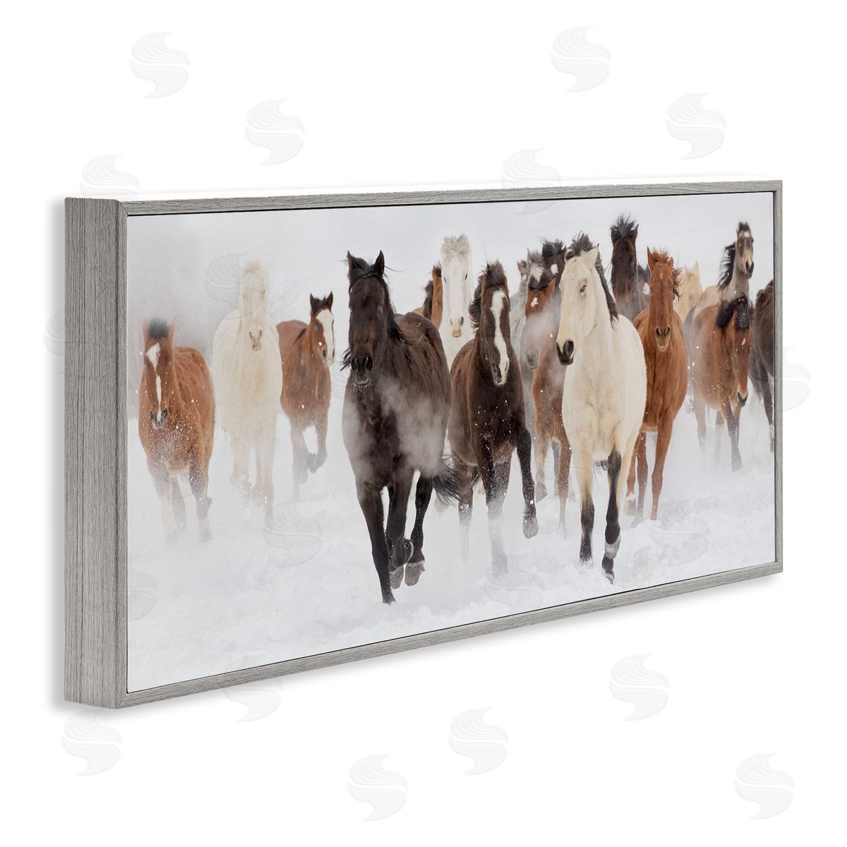 Wild Horses Herd Foggy Winter Grey Frame Print Wall Art, Home Decor by Danita Delimont