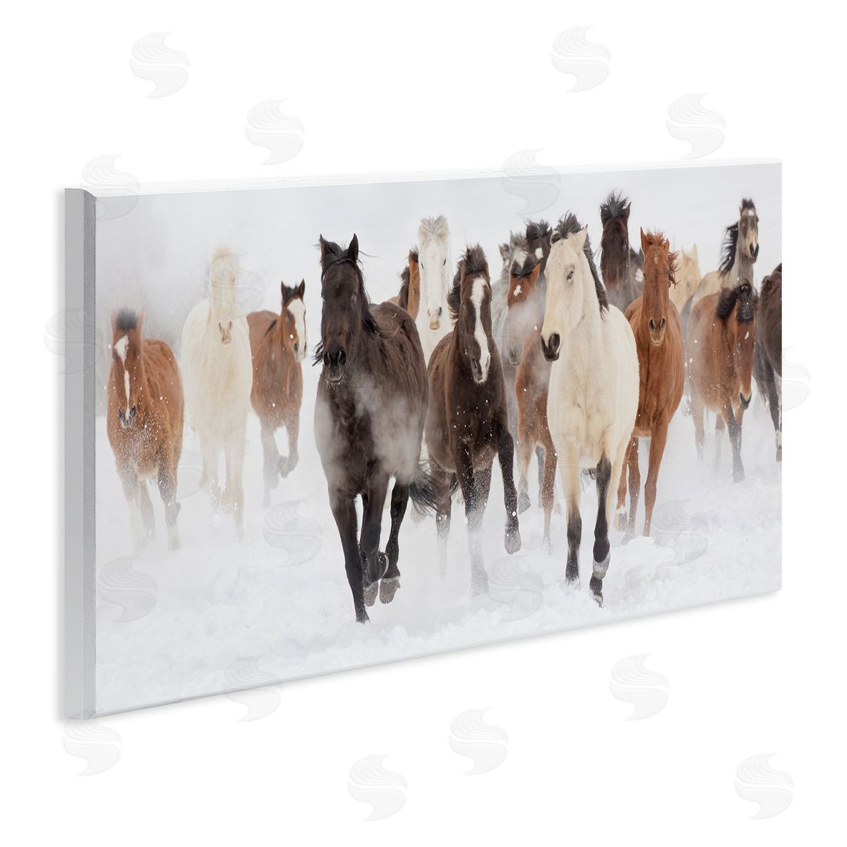 Wild Horses Herd Foggy Winter Wood Plaque Wall Art, Home Decor by Danita Delimont