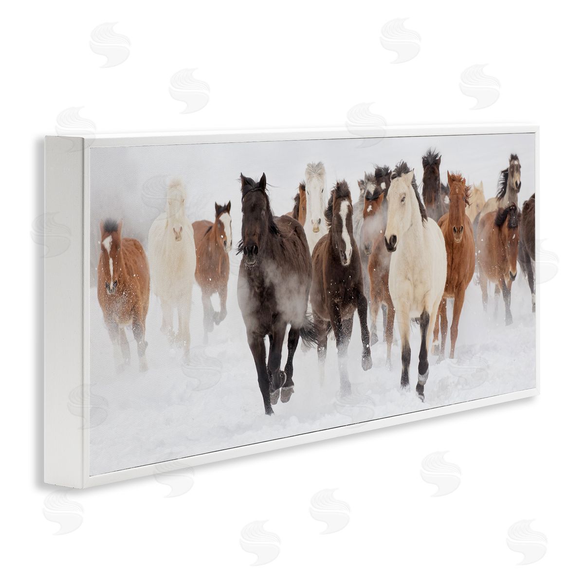 Wild Horses Herd Foggy Winter White Frame Print Wall Art, Home Decor by Danita Delimont