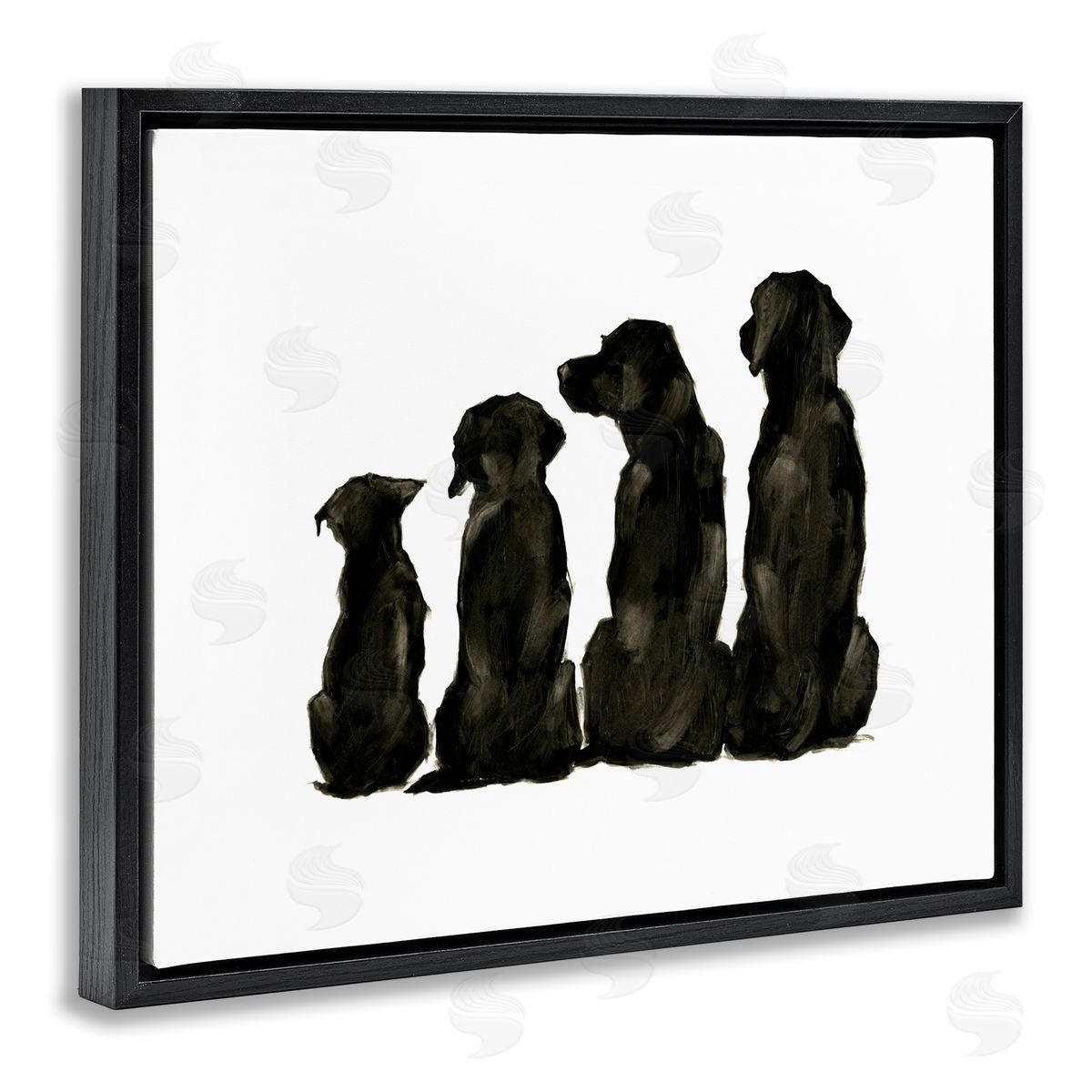 Family Pet Silhouette Design Black Floating Frame Canvas Wall Art, Home Decor by Ethan Harper