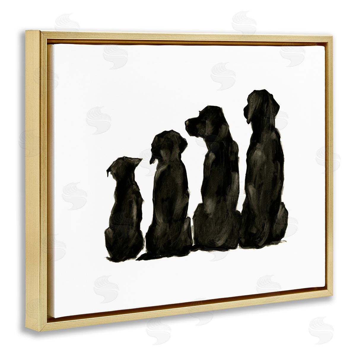 Family Pet Silhouette Design Gold Floating Frame Canvas Wall Art, Home Decor by Ethan Harper