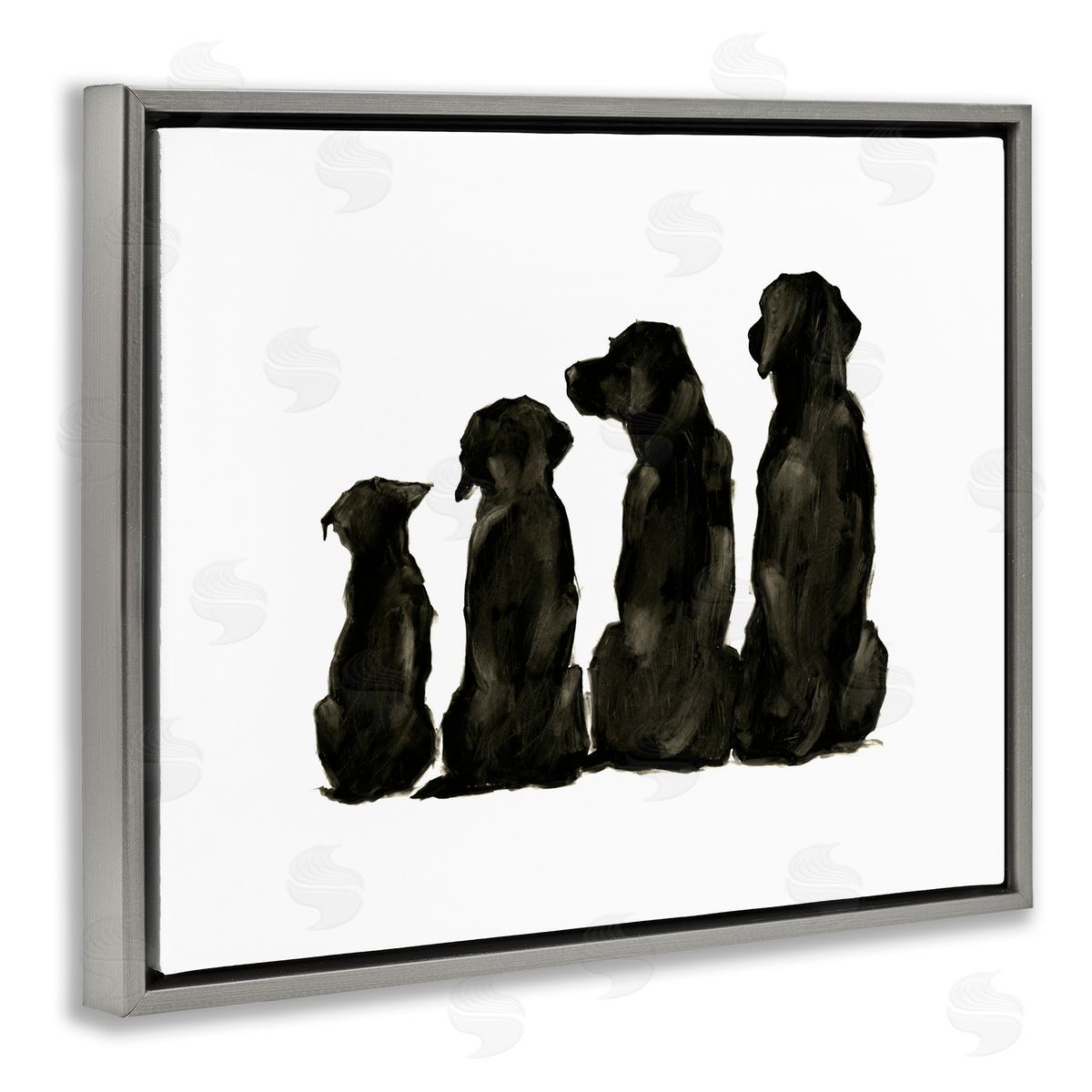 Family Pet Silhouette Design Grey Floating Frame Canvas Wall Art, Home Decor by Ethan Harper