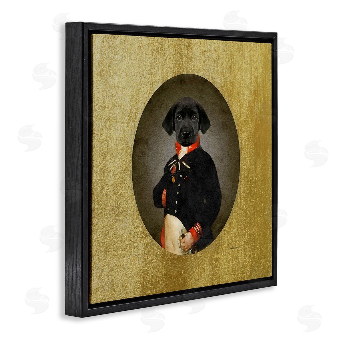 Amanda Greenwood Funny Black Dog Wearing Suit Vintage Admiral Portrait Black Floating Frame Canvas Wall Art Print