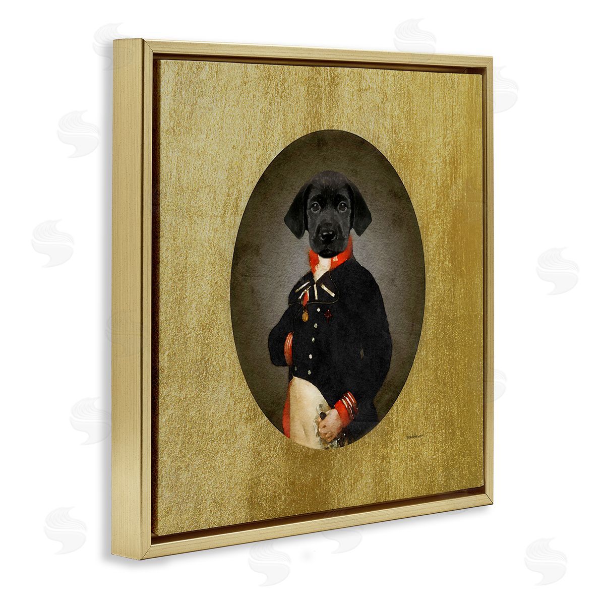 Amanda Greenwood Funny Black Dog Wearing Suit Vintage Admiral Portrait Gold Floating Frame Canvas Wall Art Print