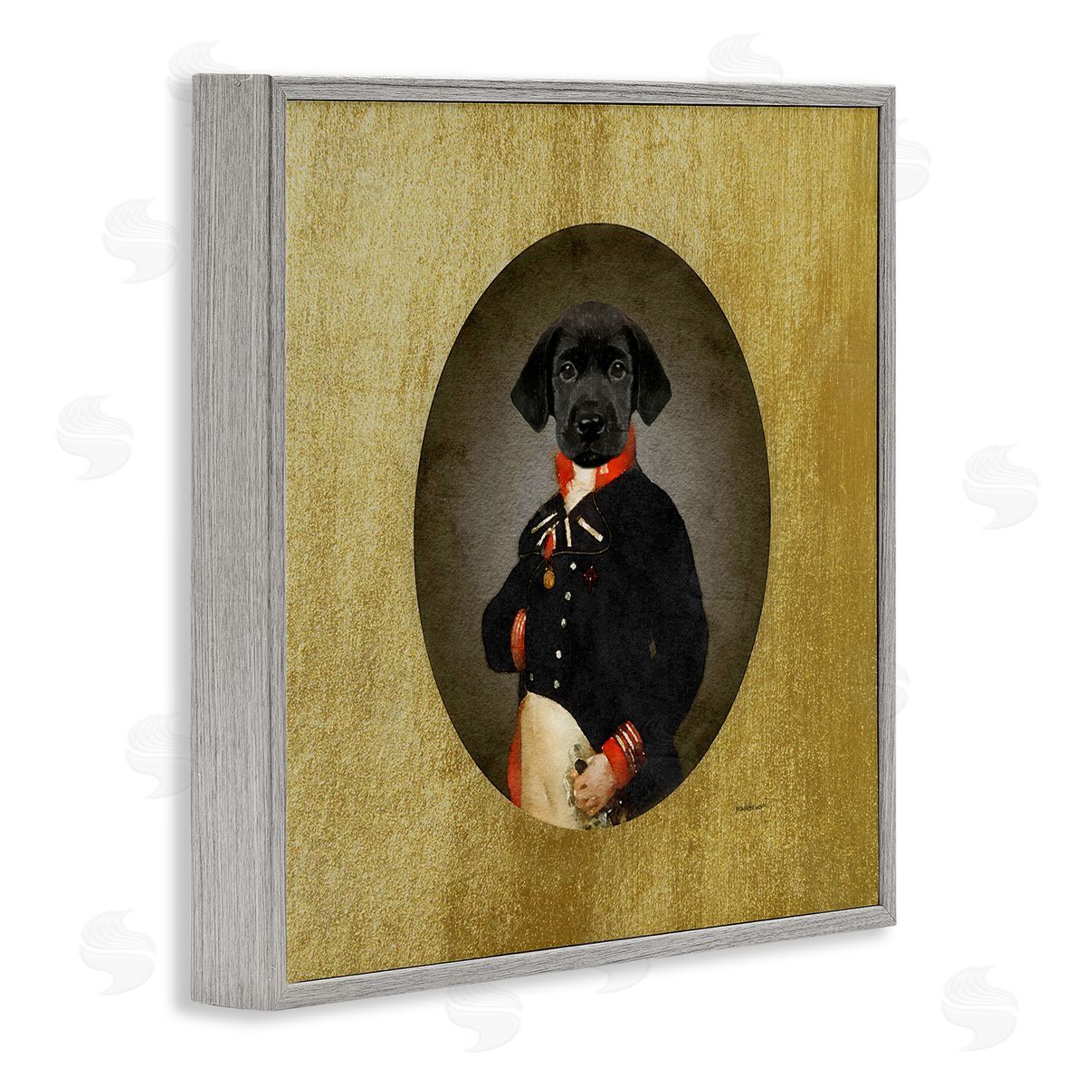 Amanda Greenwood Funny Black Dog Wearing Suit Vintage Admiral Portrait Gray Framed Glicee Wall Art Print