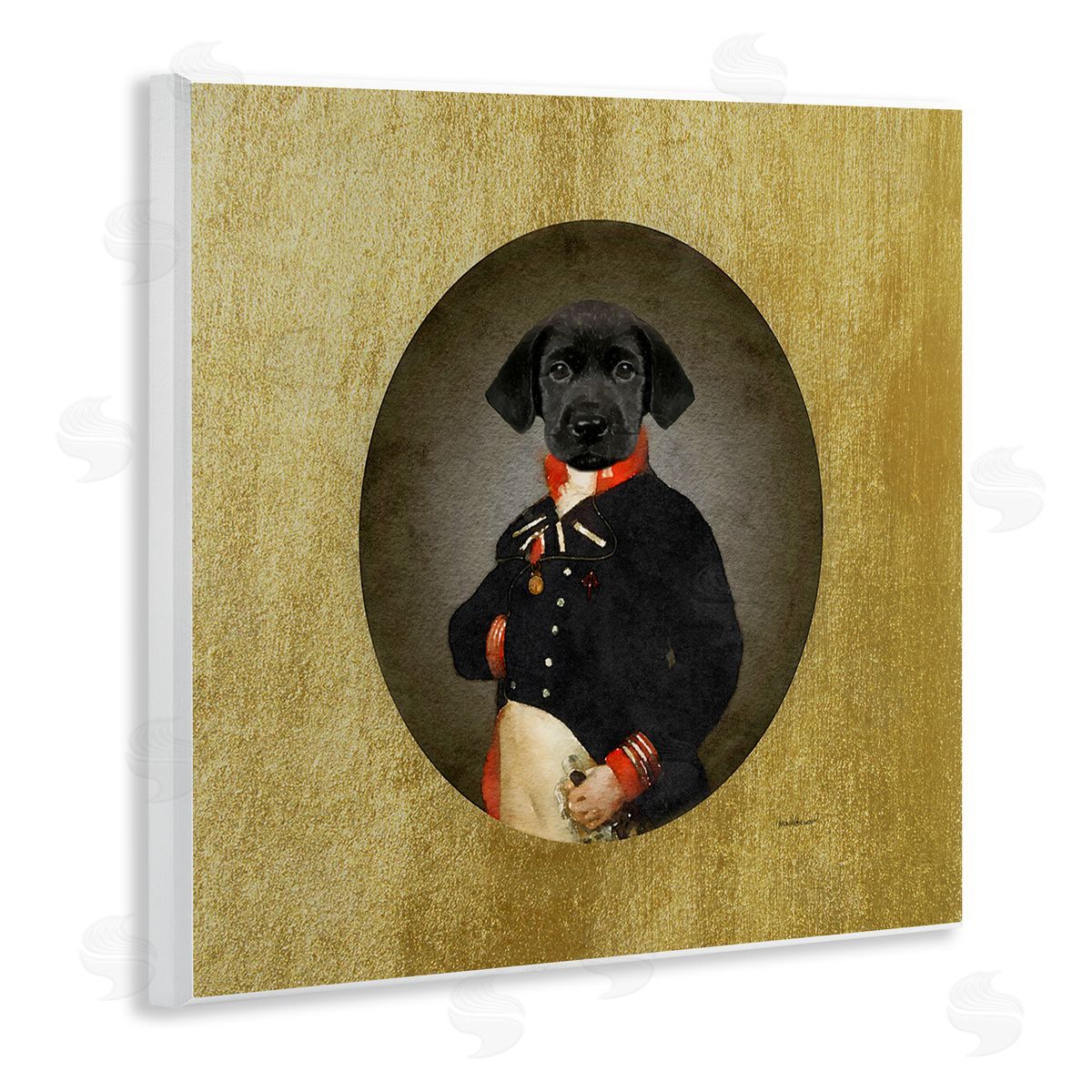 Amanda Greenwood Funny Black Dog Wearing Suit Vintage Admiral Portrait Wooden Wall Plaque Art Print