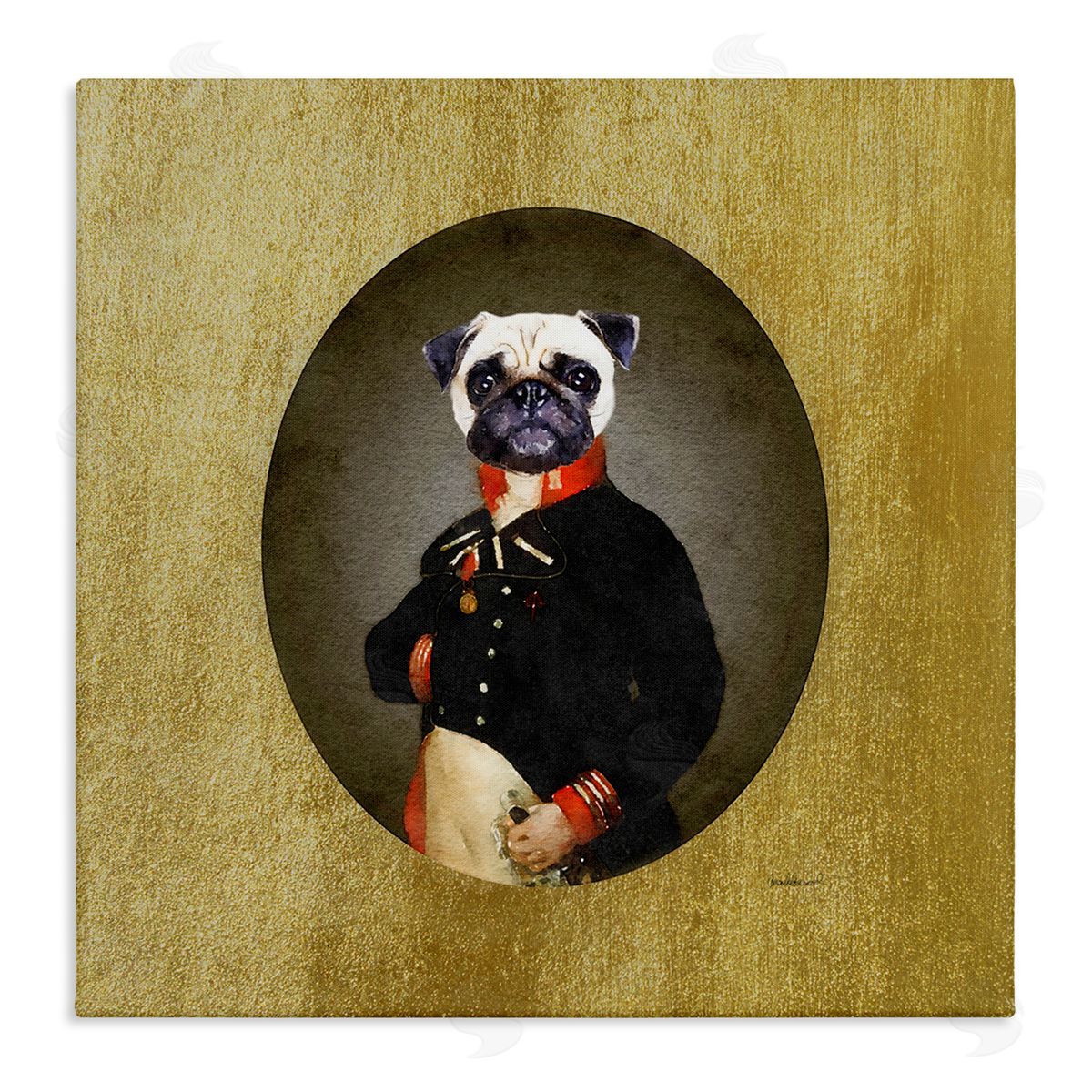 Amanda Greenwood Funny Pug Dog Wearing Suit Antique Classic Style Portrait  Stretched Canvas Wall Art Print