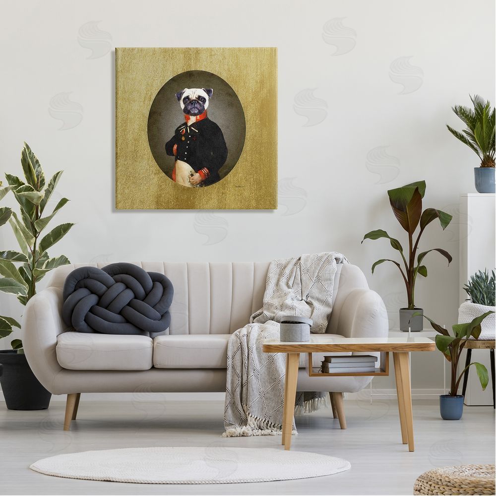 Amanda Greenwood Funny Pug Dog Wearing Suit Antique Classic Style Portrait  Canvas Wall Art in Room