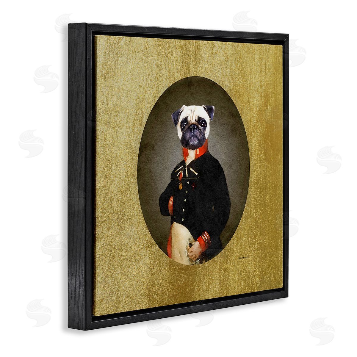 Amanda Greenwood Funny Pug Dog Wearing Suit Antique Classic Style Portrait  Black Floating Frame Canvas Wall Art Print