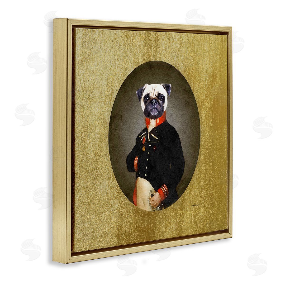 Amanda Greenwood Funny Pug Dog Wearing Suit Antique Classic Style Portrait  Gold Floating Frame Canvas Wall Art Print