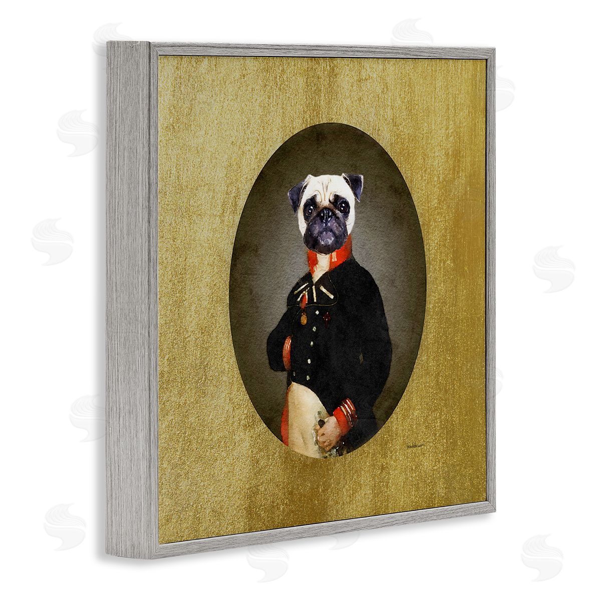 Amanda Greenwood Funny Pug Dog Wearing Suit Antique Classic Style Portrait  Gray Framed Glicee Wall Art Print