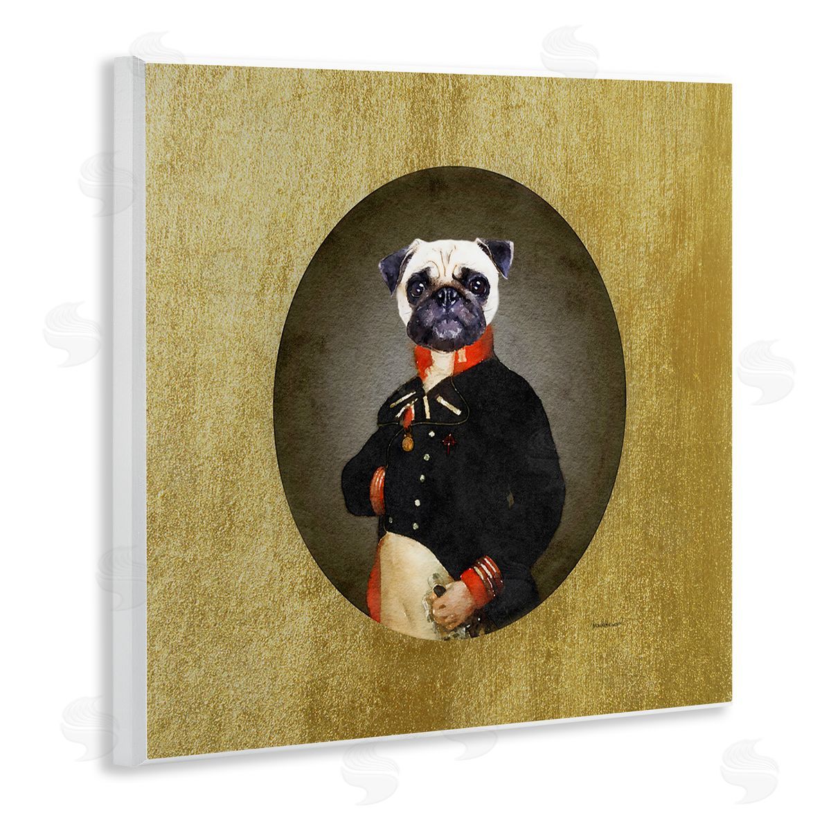 Amanda Greenwood Funny Pug Dog Wearing Suit Antique Classic Style Portrait  Wooden Wall Plaque Art Print