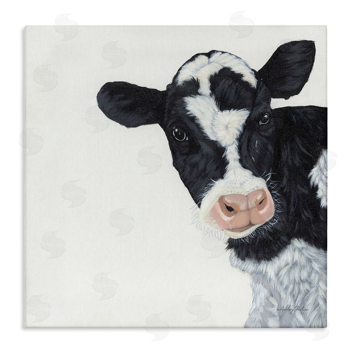 Ashley Justice Black White Minimal Design Calf Cow Cattle Painting Stretched Canvas Wall Art Print
